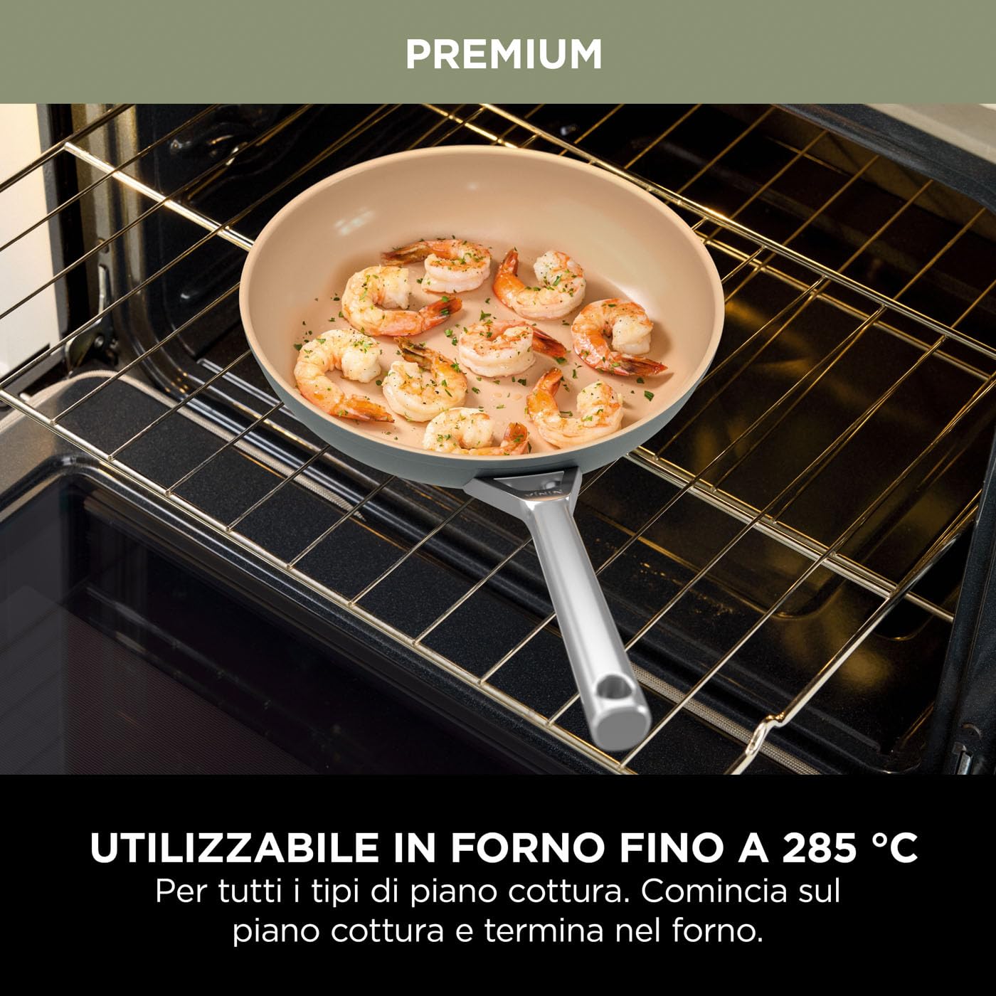 Ninja Set di Pentole in Ceramica a Lunga Durata, Grigio/Terracotta | 2 Padelle e 3 Pentolini con Coperchio, Antiaderenti (senza PFAs, PFOAs, Piombo o Cadmio), in Forno fino a 285°C