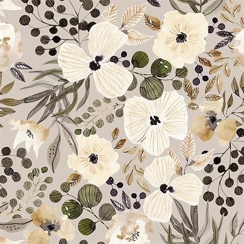 18"x236" Boho Cream/Brown Daisy Flower Peel and Stick Self Adhesive Wallpaper Removable Contact Paper Stick on Easy Peel Off Wall Paper for Kitchen Bedroom Bathroom Renter