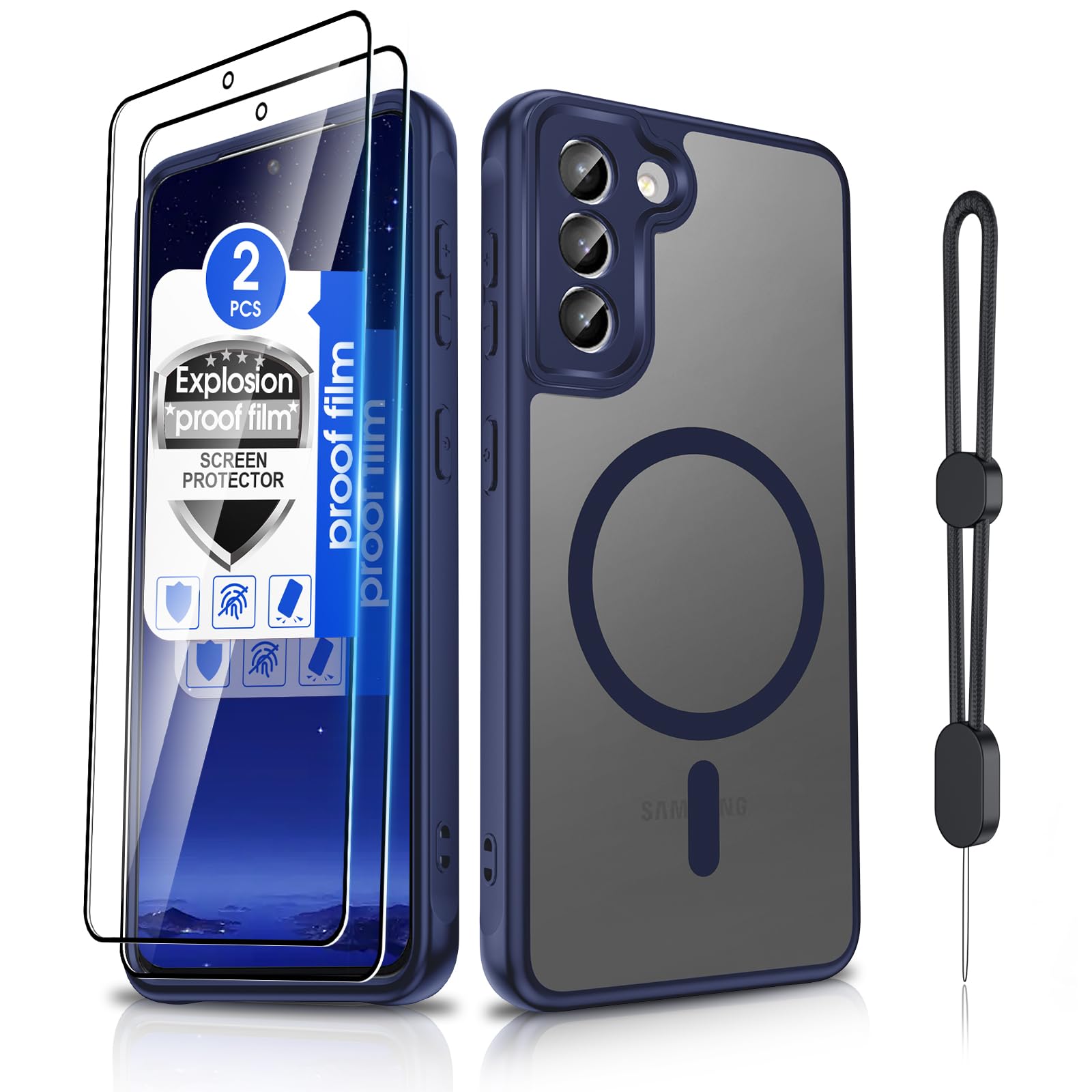 Dizn for Samsung Galaxy S21 Plus Case:with 2 Pcs Explosion-Proof film,[Compatible with MagSafe] Wireless Charging,Matte Translucent,Military-Grade Shockproof Protective,for 6.1-Inch Galaxy S 21+,Blue