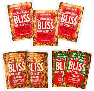 Cheese Bros. Golden Baked Bliss Cheese | Made in Wisconsin | Heat & Eat | Variety Pack with Original, Bacon, Italian | 7 Pack