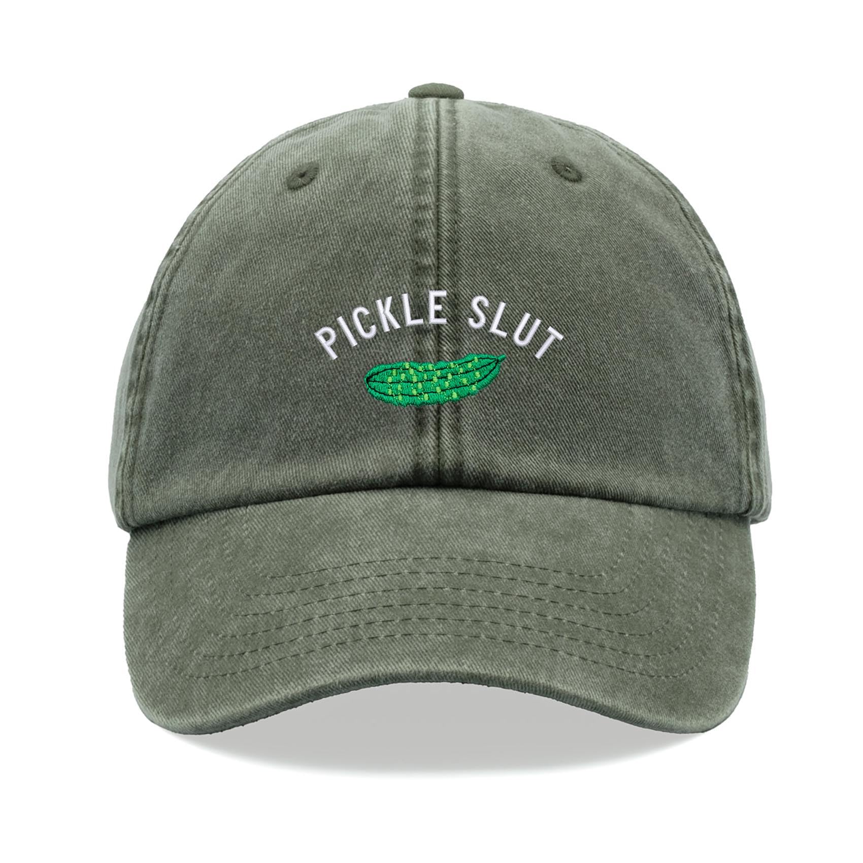 Pickle Sl*t Baseball Cap Vintage Washed Unisex Dad Hat Adjustable Olive