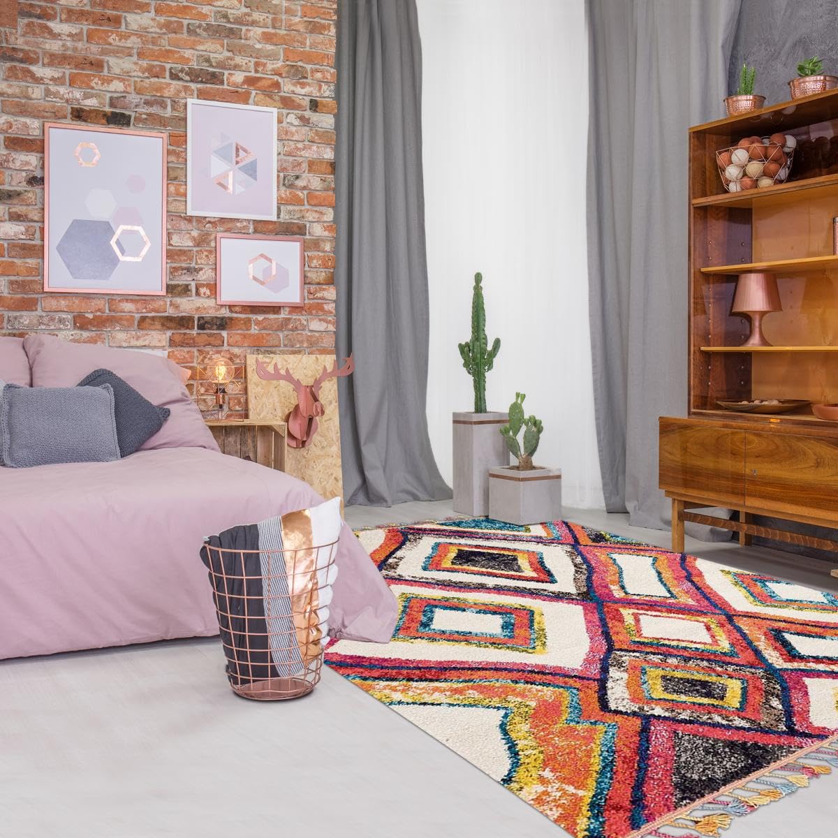 Jadorel Tapis berbère Style 80x150 OURIKA MK 01 Multicolore Oeko TEX® Exclusivité idéal pour la Chambre