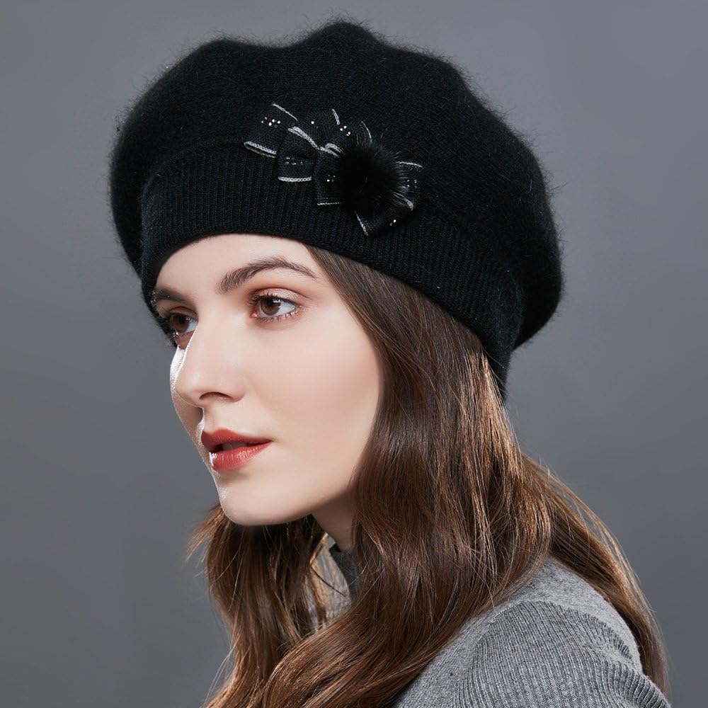 Winter French Beret for Women 100% Angora Wool Classic Beret Beanie - Image 2