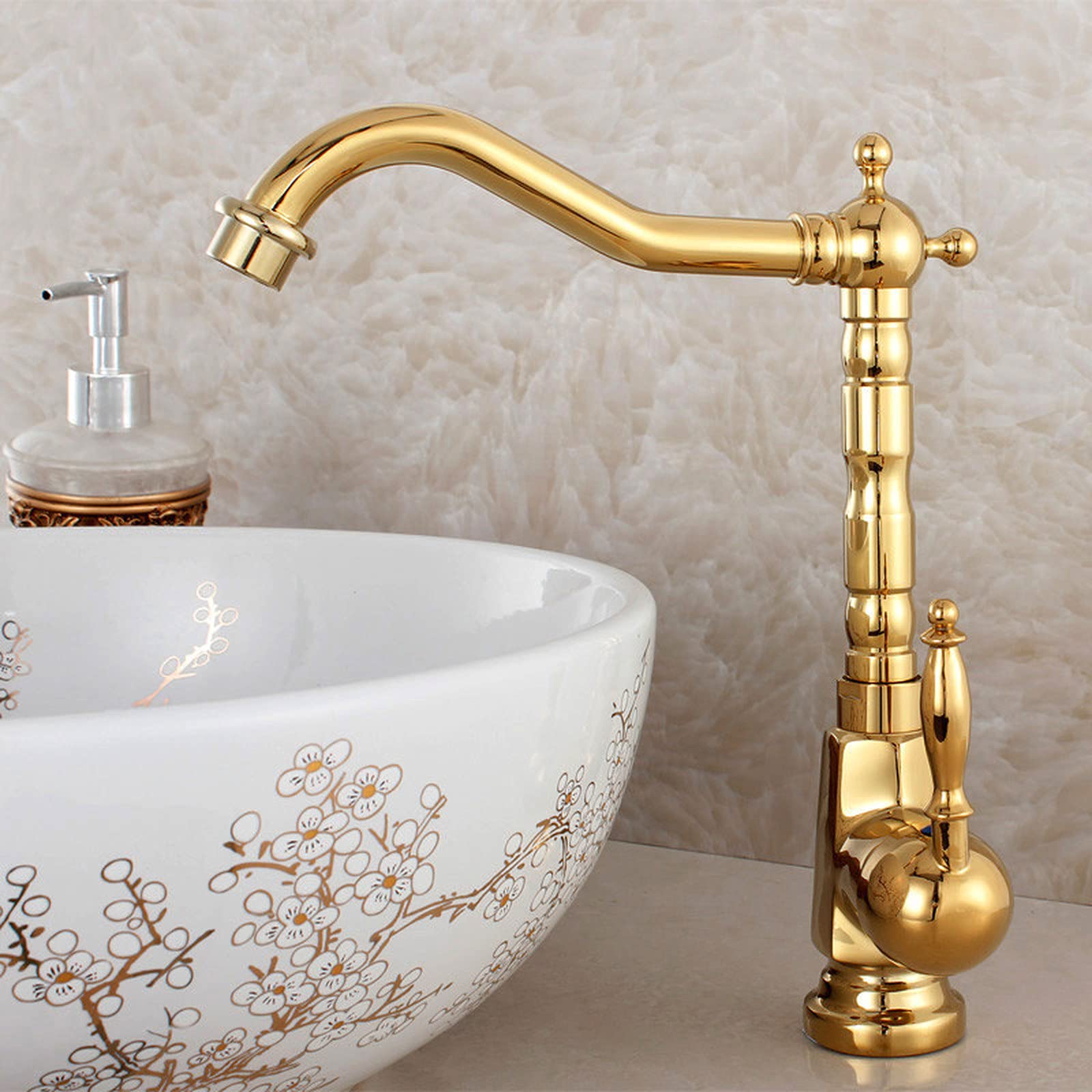 ZYCHSJXA Antique Kitchen Faucet 360 Swivel Sink Mixer Tap Fashion Gold Copper Hot and Cold Basin