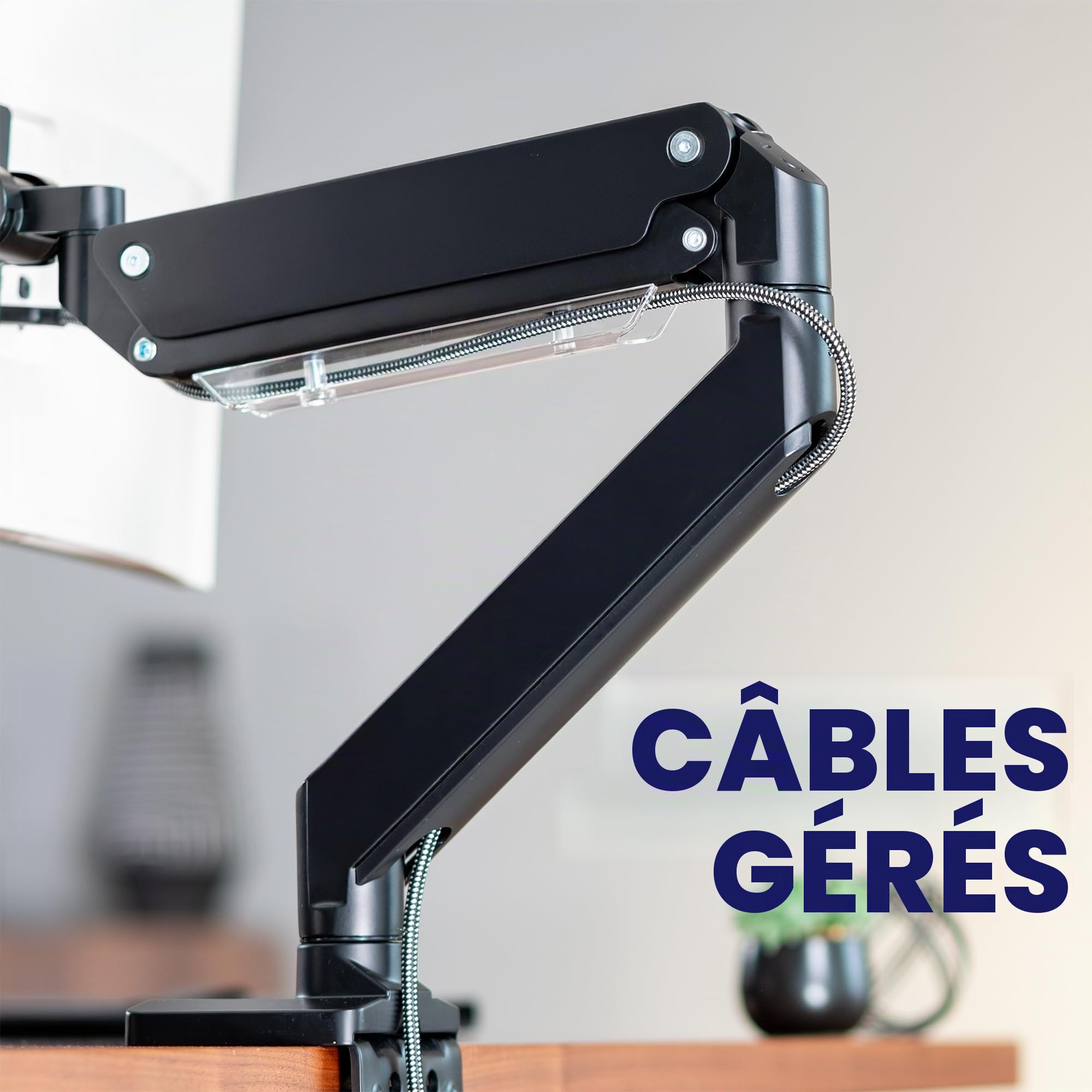VIVO STAND-V101G1 Bras de Moniteur Robuste en Aluminium de qualité supérieure pour écrans Ultra Larges jusqu'à 124,5 cm et 15 kg, Hauteur pneumatique, VESA Max 100 x 100, Noir, STAND-V101G1
