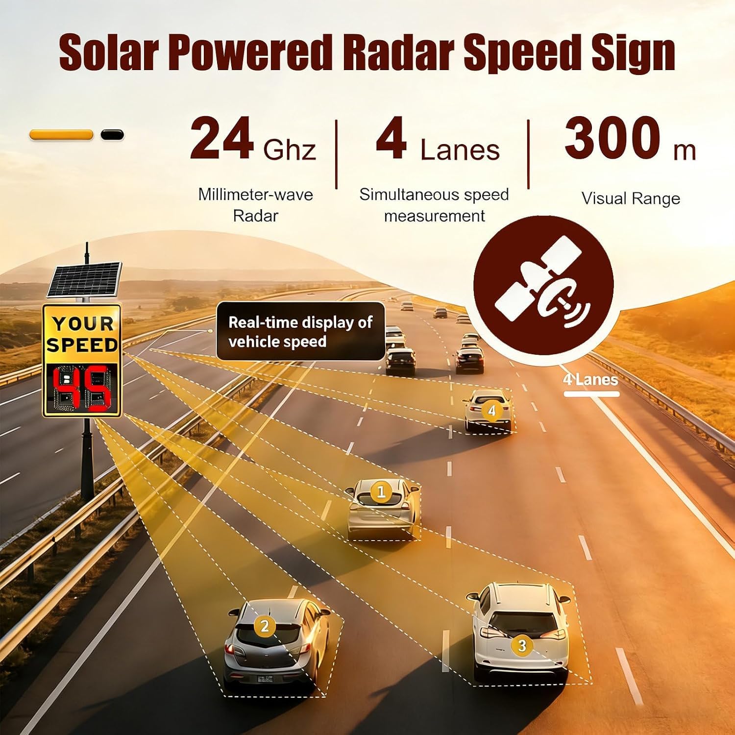 Panneau De Limitation De Vitesse, Panneau Radar Solaire en Aluminium avec Retour Dinformation sur La Vitesse, Panneau De Signalisation Routière avec Affichage LED De White 60X75cm