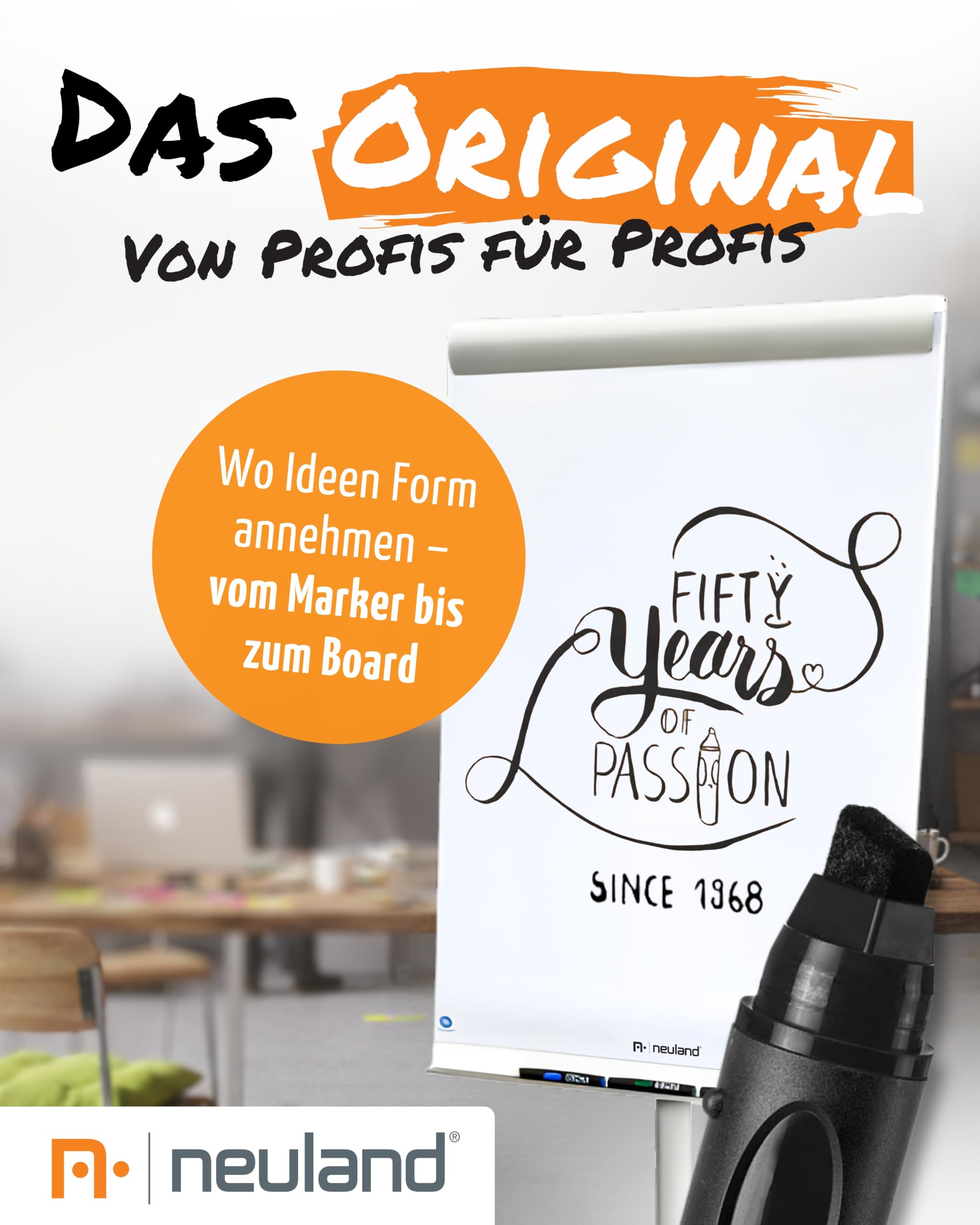 Neuland BigOne® 10er-Set Basic Tones 1 I Große Moderationsmarker mit Keilspitze 6-12 mm I Farbset mit 4x Schwarz 2x Rot 2x Blau 2x Grün I XXL wiederbefüllbare Präsentationsstifte für Flipchart