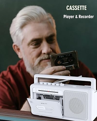Miniatura 3 de Reproductor de cinta de casete y grabadora de casete con Bluetooth Boombox, radio AMFM, USB, conector de auriculares, micrófono integrado,