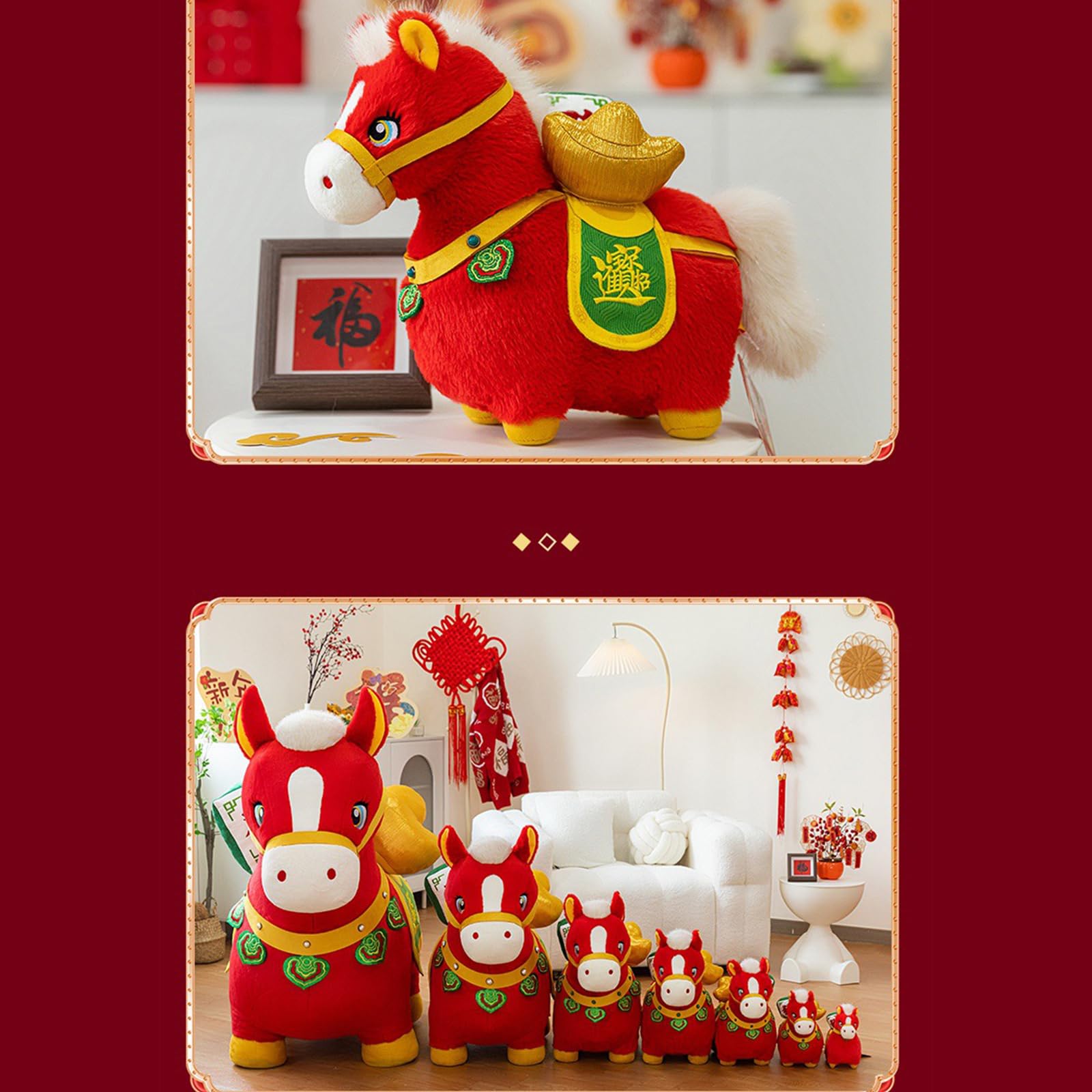 Cuscino per divano con motivo a cavallo culturale Cuscino decorativo tradizionale per capodanno cinese per la casa Cuscino per cavallo in peluche Cuscino decorativo per capodanno cinese