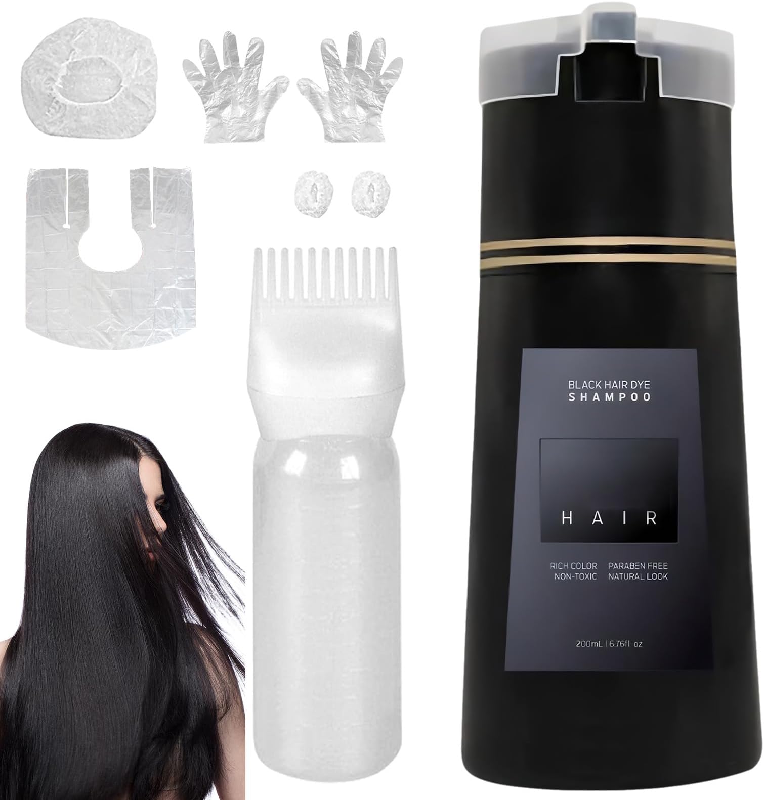 Black Hair Dye Shampoo, Natural Plant Hair Dye Shampoo, Instant Herbal Long Lasting Coloring For Women & Men (Black)