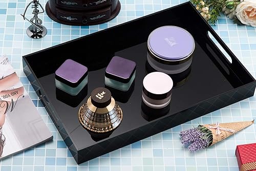 Miniatura 3 de Bandeja de acrílico resistente para servir con asas de 5 mm (0.197 pulgadas) de grosor, bandeja organizadora para cocina, baño, oficina, bar, caja