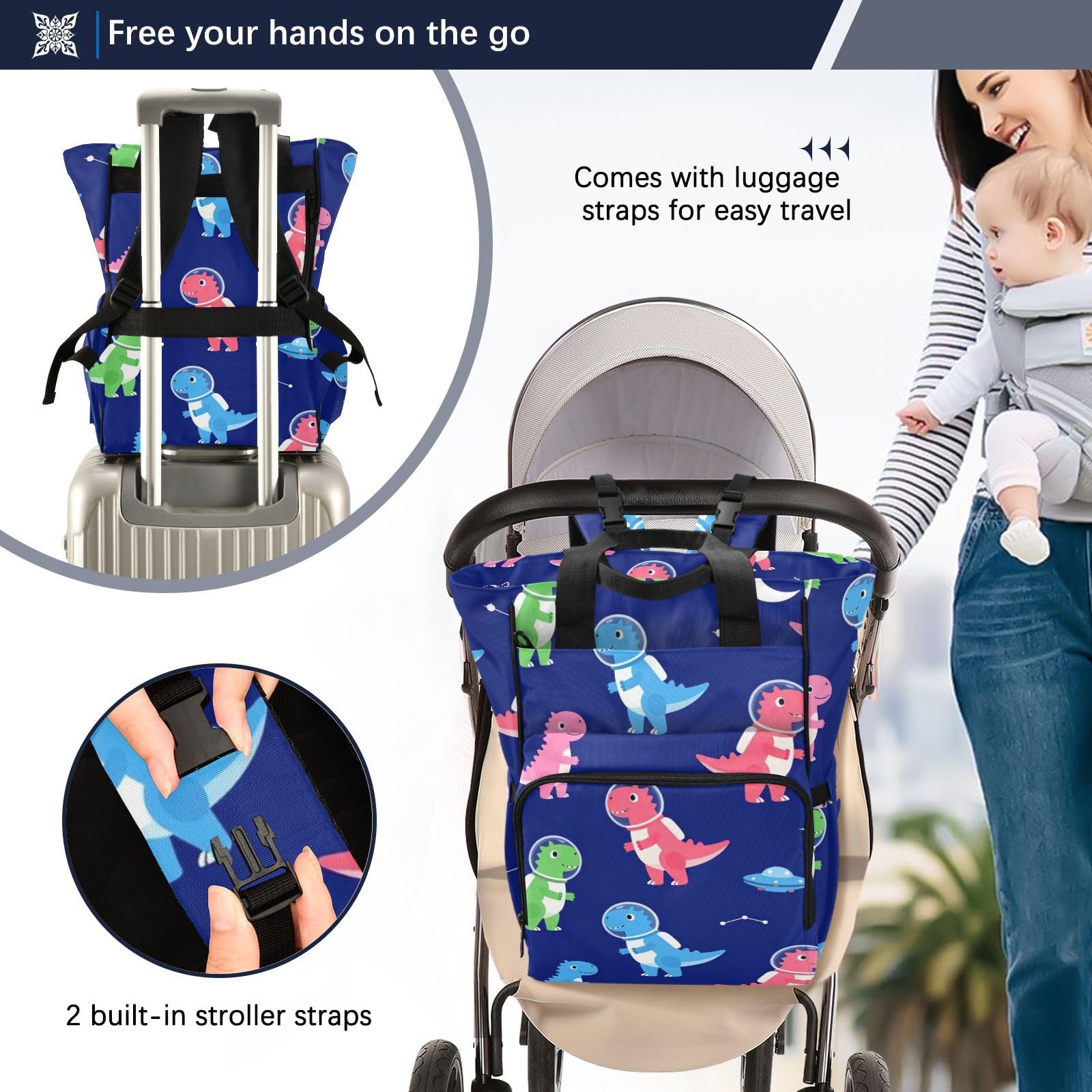zaino per pannolini Cute Space Dinosaurs Navy