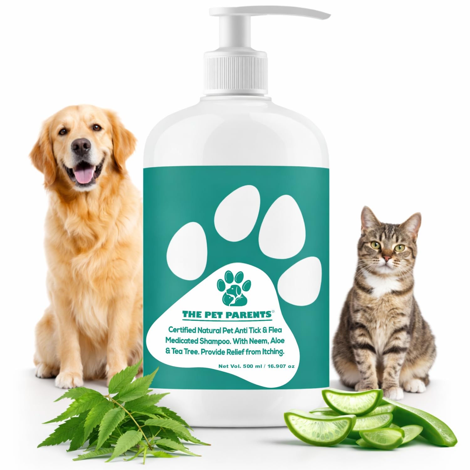THE PET PARENTS Certified Natural Medicated Anti Tick and Flea Shampoo for Dogs & Cats 500 ml | Herbal Parasite Treatment | Total Itch Relief | Skin & Coat Care | Safe for Adult, Puppies & Kittens