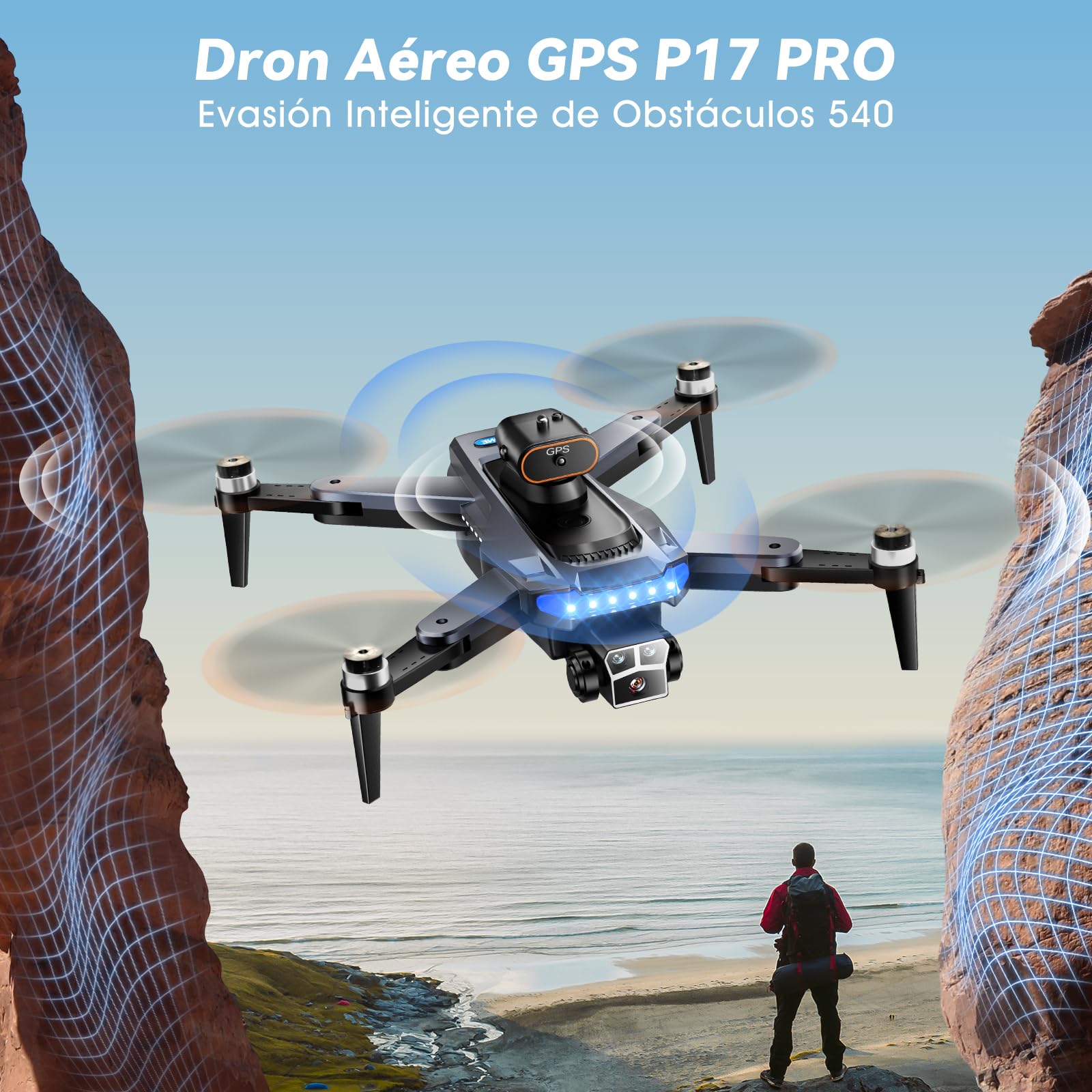Dron con Cámara 4K GPS para Adultos y Principiantes, 54 Min Vuelo (3 Baterías), Motor Sin Escobillas, Cámara Ajustable 90°, Retorno Automático, Plegable <249g(Negro)(estándar)