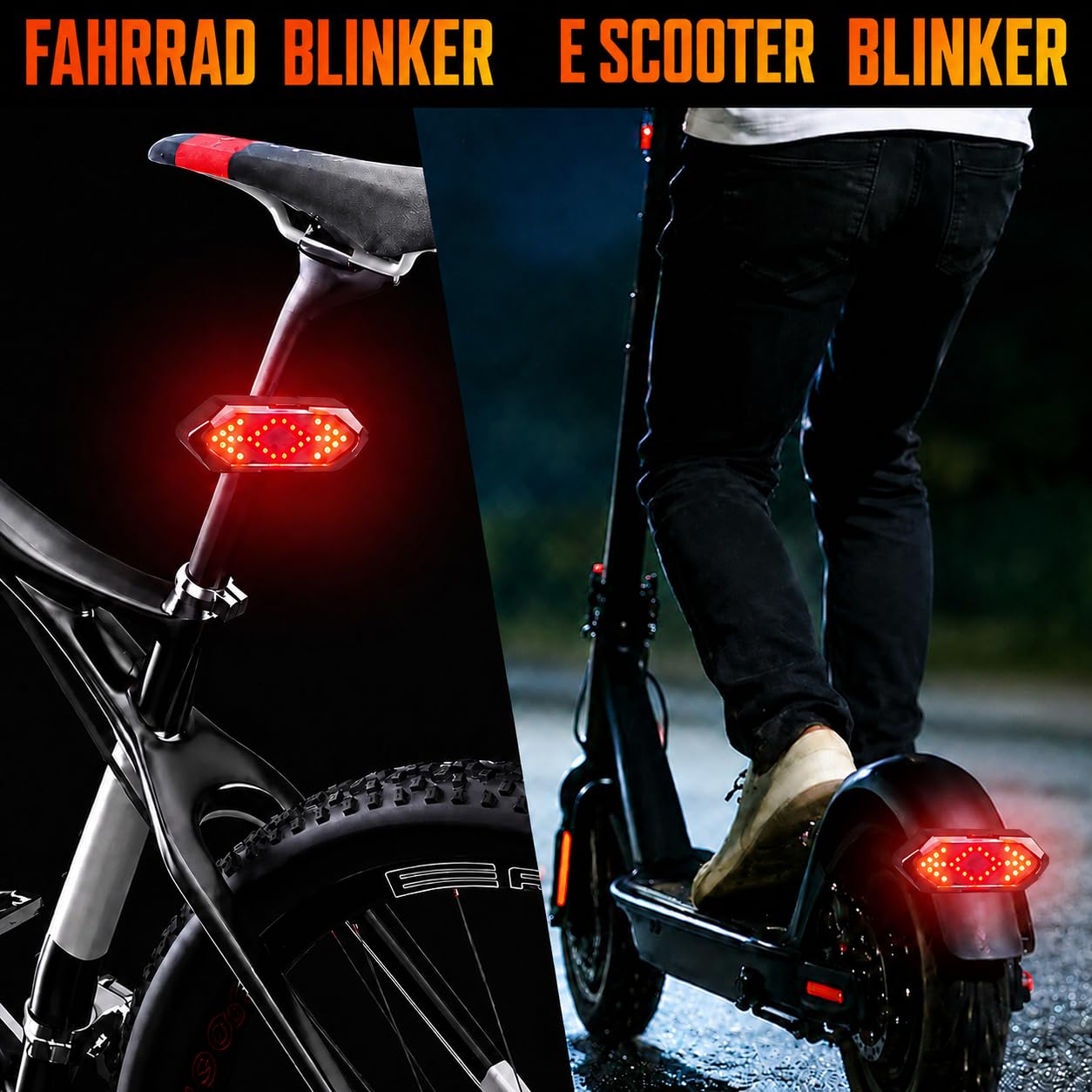 Blinker E Scooter,Fahrrad Rücklicht, Fahrrad Blinker,LED Fahrrad Hecklicht USB Wiederaufladbar mit Funkfernbedienung, Blinker für Fahrrad mit 120 dB Hupe, Wasserdicht, 5 Lichtmodi