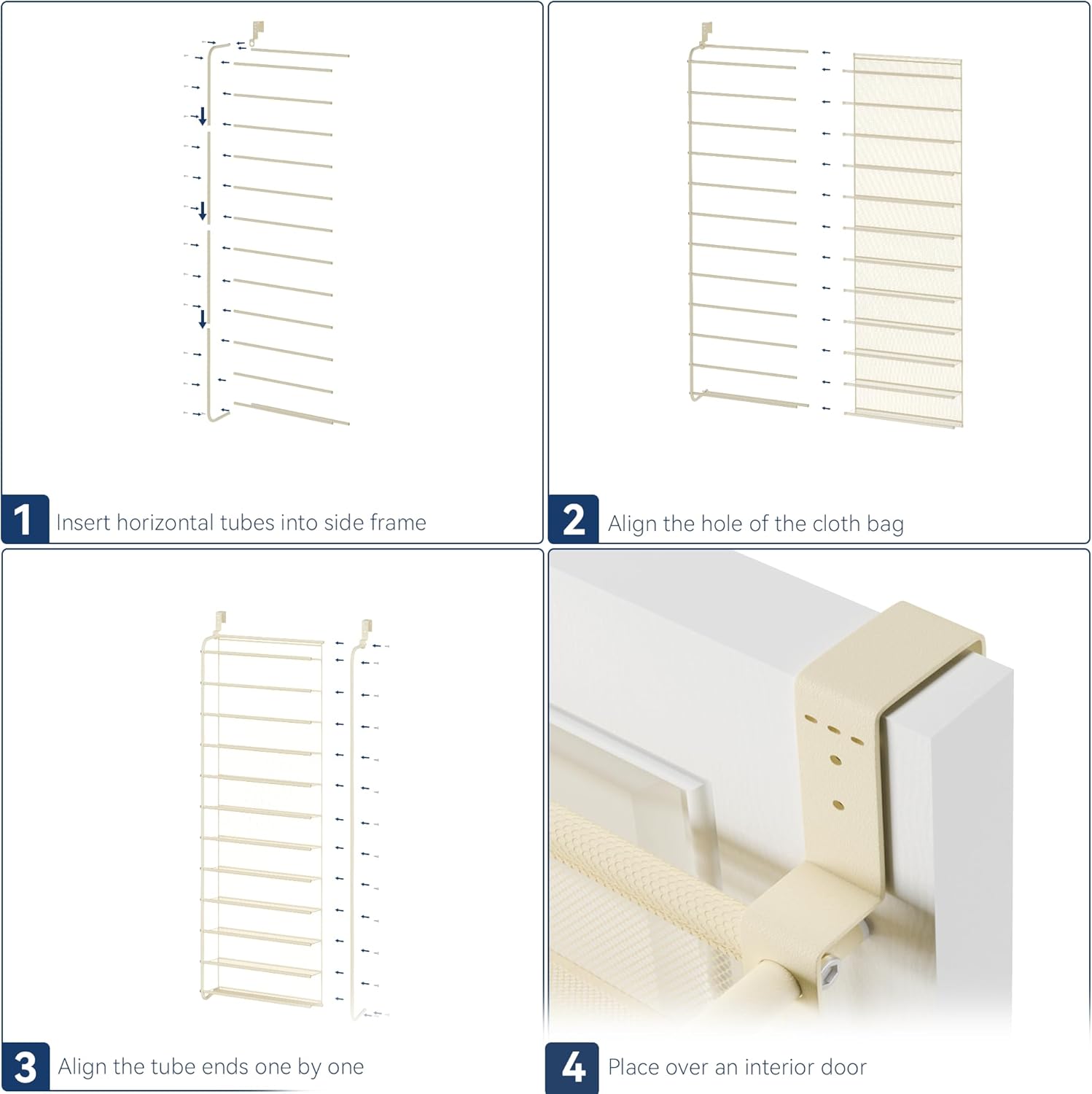 Whitmor 36 Pair Over The Door Shoe Organizer, 12 Tier Hanging Shoe Organizer, Heavy Duty Metal & Mesh Shoe Holder, Hanging Shoe Rack for Closet Organizer & Storage, 69"L x 21.7"W x 7.5"H, Beige