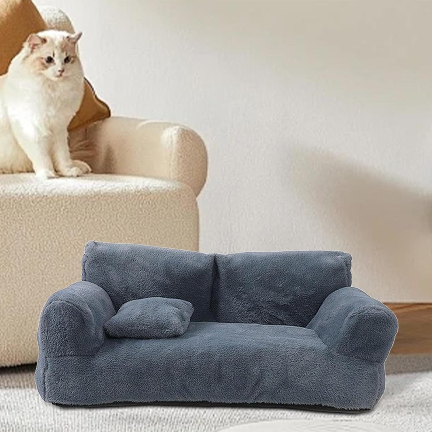 Pet Sofa Bed Pet Recliner Chair Breathable Versatile Warm Anti Slip Bottom with Removable Cover Pet Couch for Cat, Dark Gray