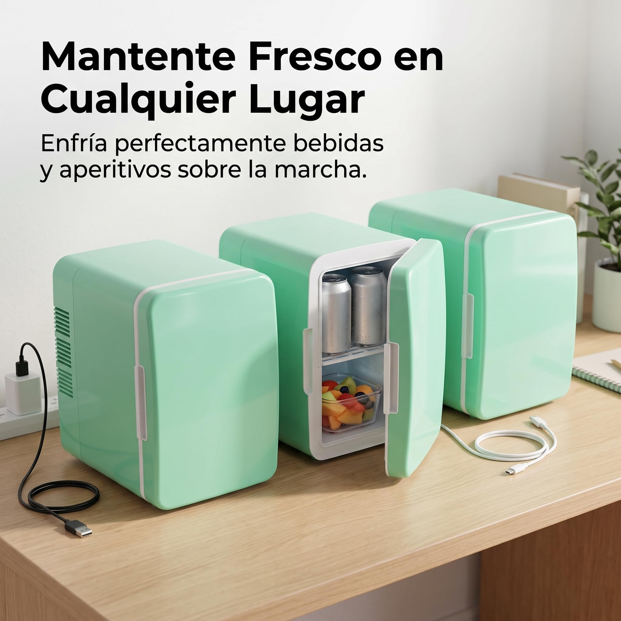 Homyl Mini Frigo 4 Litri Portatile per Auto e Casa, Frigorifero Termo-elettrico DC12V/AC220V, Verde, Type-c raffreddamento e riscaldamento