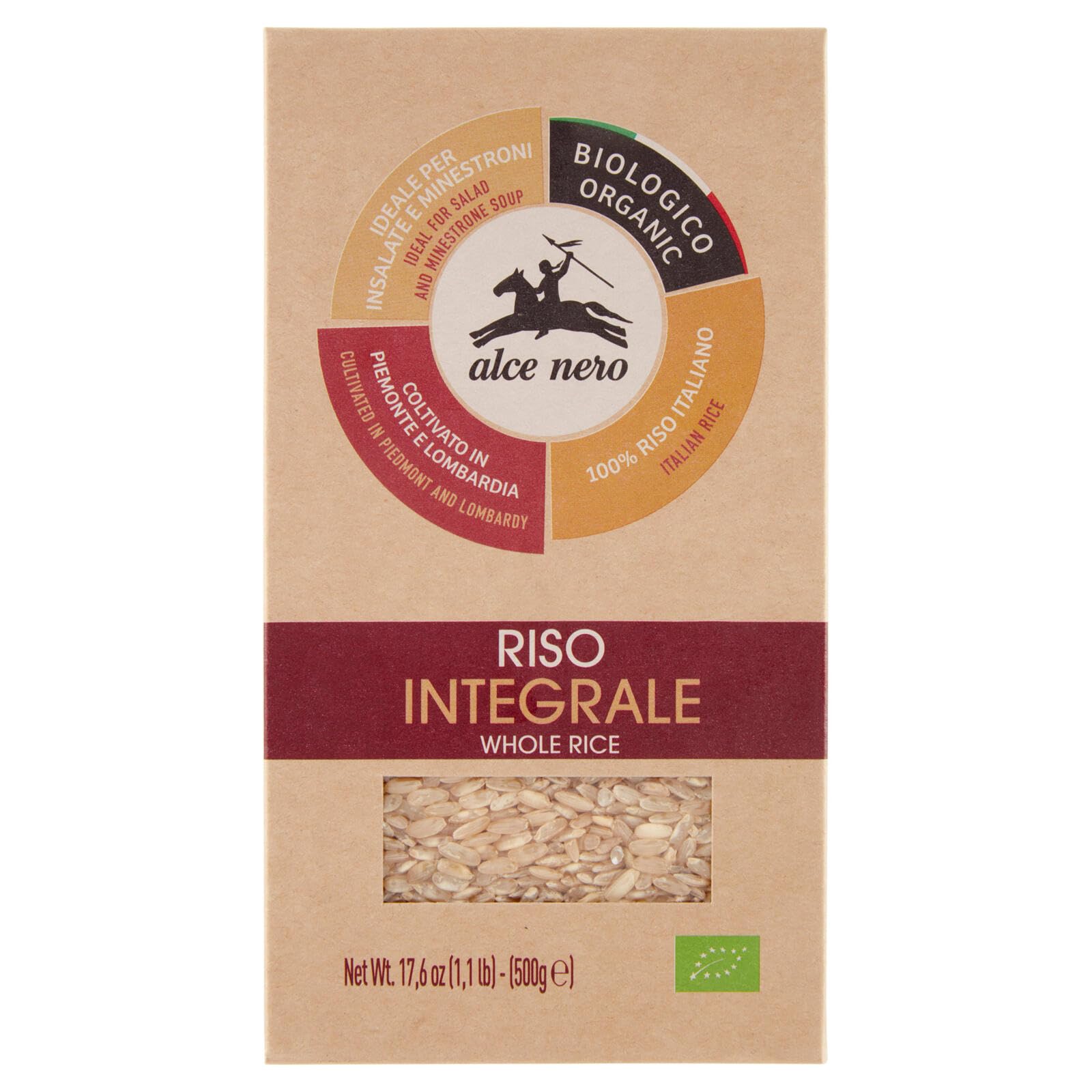 Italian Gourmet Riso Integrale 12 x 500g Vollkornreis per Salate e Suppen | Cereale naturale al 100%, naturbelassene Körner; ideale Basis für minestre, Gesamtnettogewicht 6 kg + Kostenlos Polpa 400g