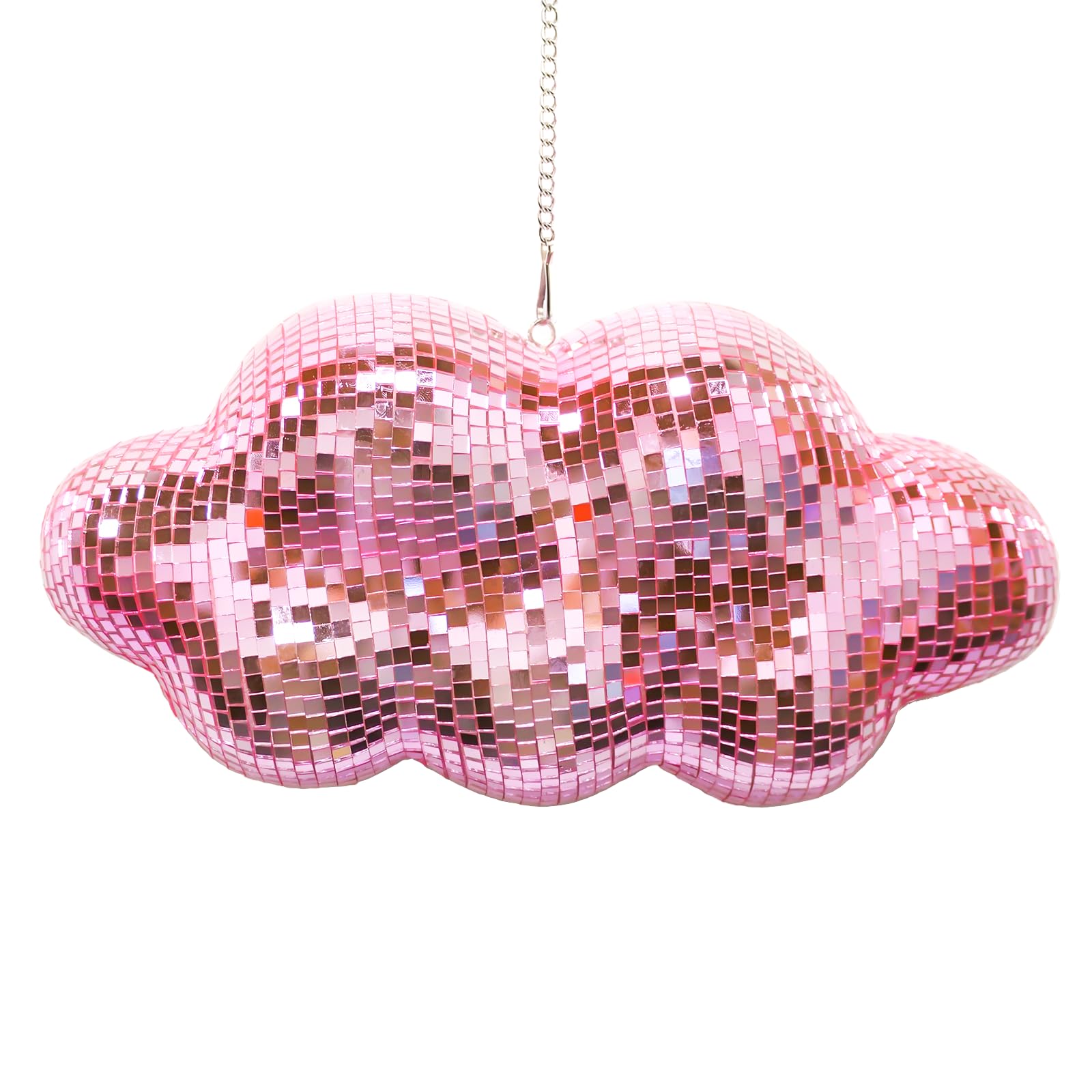 Wolkenförmige Discokugel-Dekoration, 31,8 cm, glitzerndes Hängeornament mit Metallkette für Decke, Unkraut, Party und Heimdekoration (Rosa, klein)