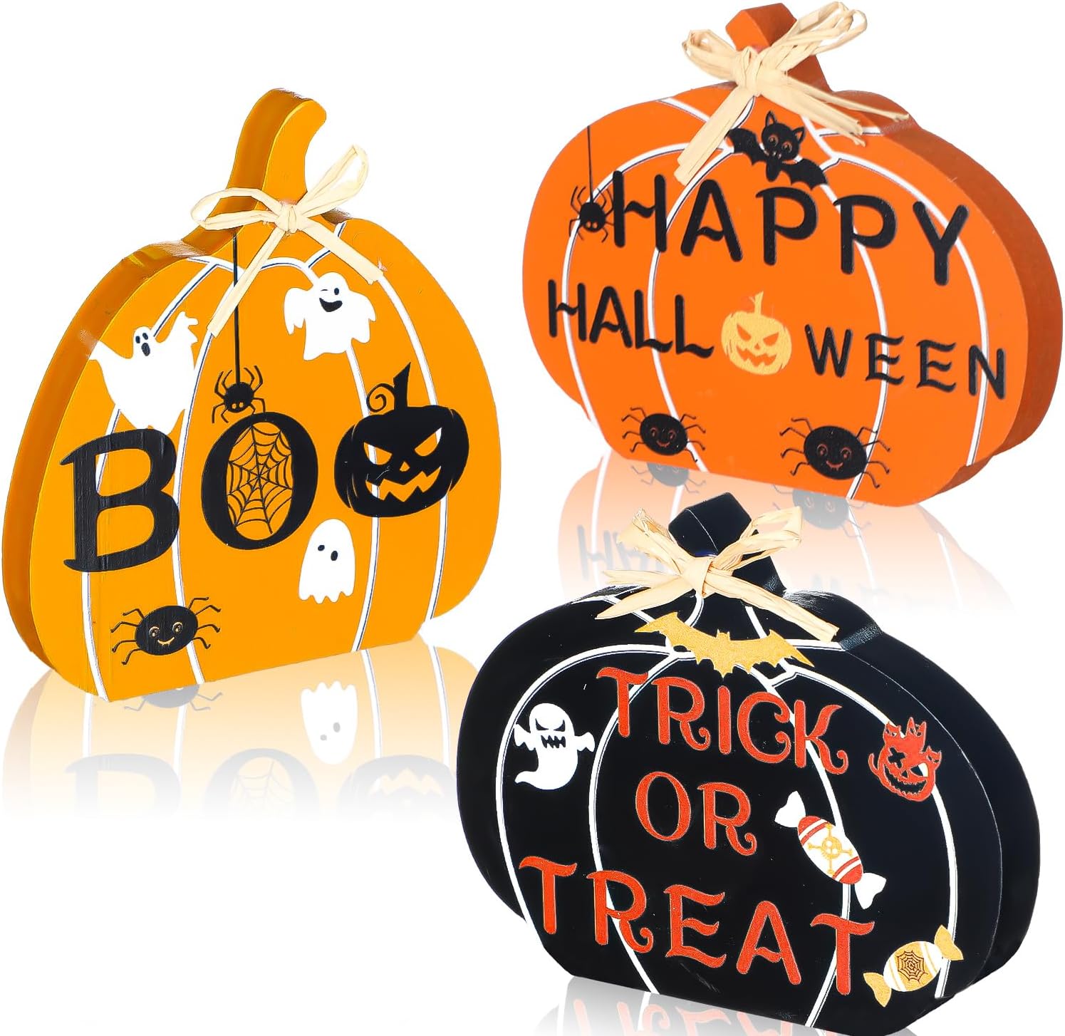 Soaoo 3 Pieces Cute Halloween Decor Pumpkin Wood Sign Thanksgiving Halloween