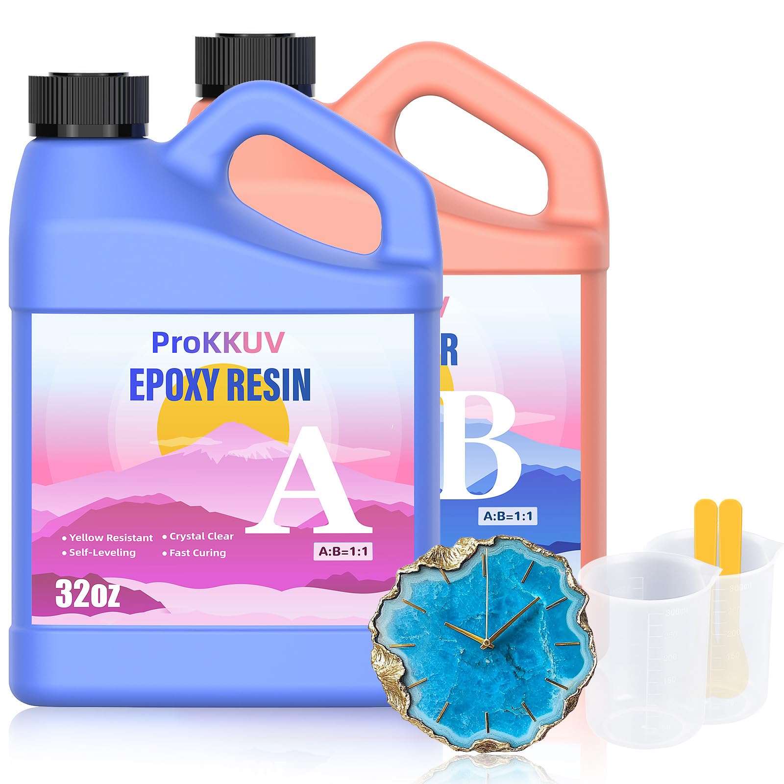 Epoxy Resin Kit, 64OZ Kit Crystal Clear Resin Epoxy, Bubble Free, No Yellowing, UV Resistant, Food Safe, Easy Mix 1:1 for DIY Crafts Jewelry Making(32OZ x 2)