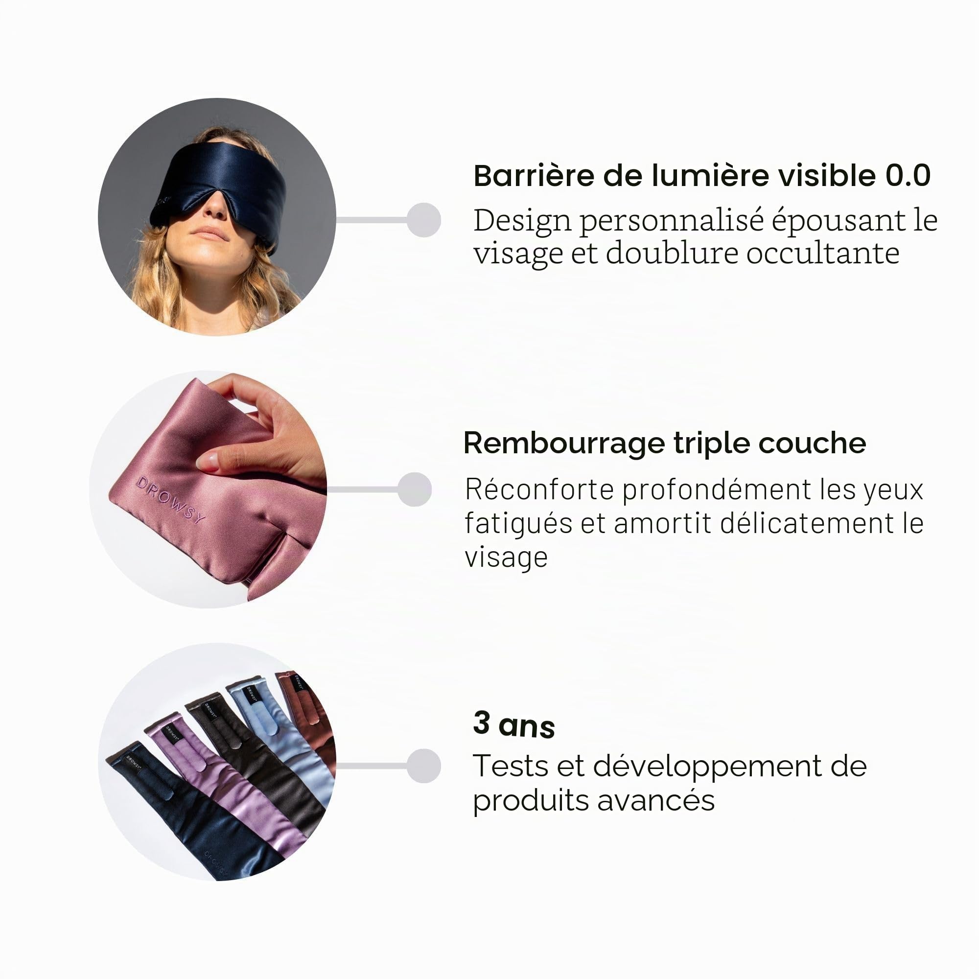 DROWSY Masque de Nuit en Cocon de Soie Matelassée - Cache Yeux pour Dormir Épousant la Forme du Visage - Sommeil Confortable dans l'Obscurité Totale (La Vie En Rouge)