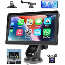Pantalla Dacia Duster CAMECHO CarPlay & Android Auto Inalámbrico,Portátil Radio de Coche con Pantalla de 7 Pulgadas, GPS-Navegación, Transmisor FM, Mirror Link, SWC, Bluetooth y USB/TF+Cámara Trasera (12V-26V)