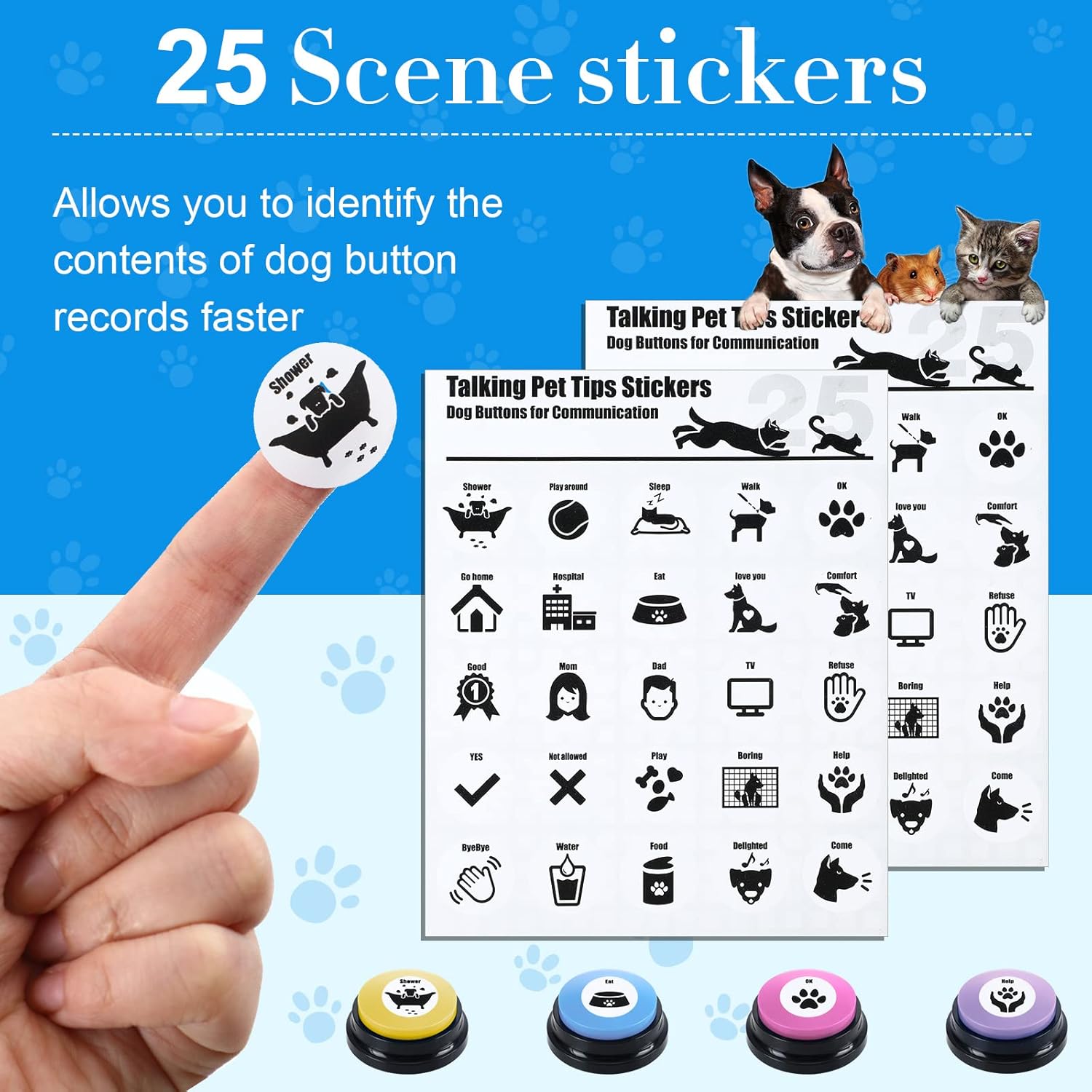 Jerify 16 Pcs Voice Recordable Dog Buttons for Communication Pet Cat Talking Buttons with Stickers 30 Seconds Interactive Speech Training Buzzers for Cat Pet Dog(Classic Colors)
