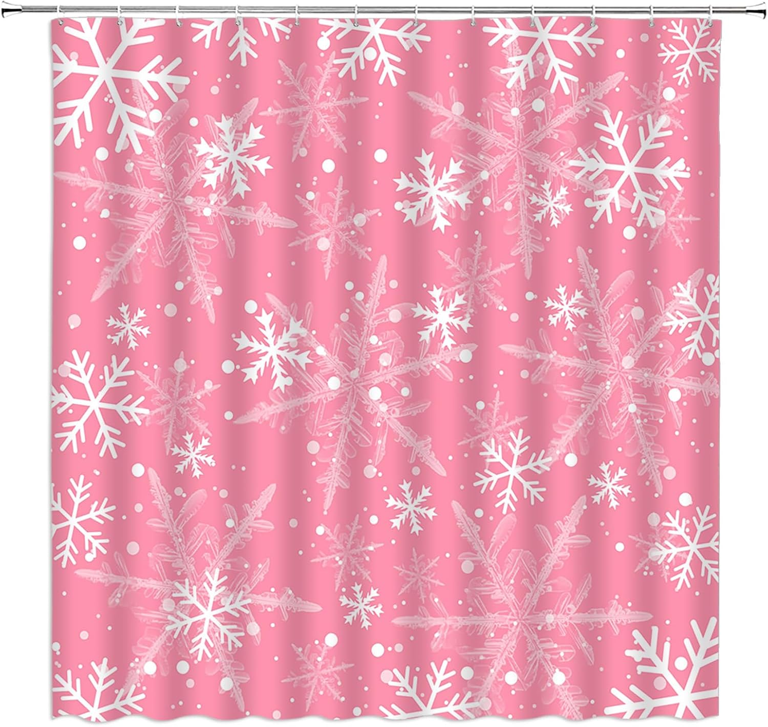 Winter Christmas Snowflake Shower Curtain Blue and White Xmas Snow Holiday Happy New Year Bathroom Curtain Set with Hooks(91" Wx70 H)