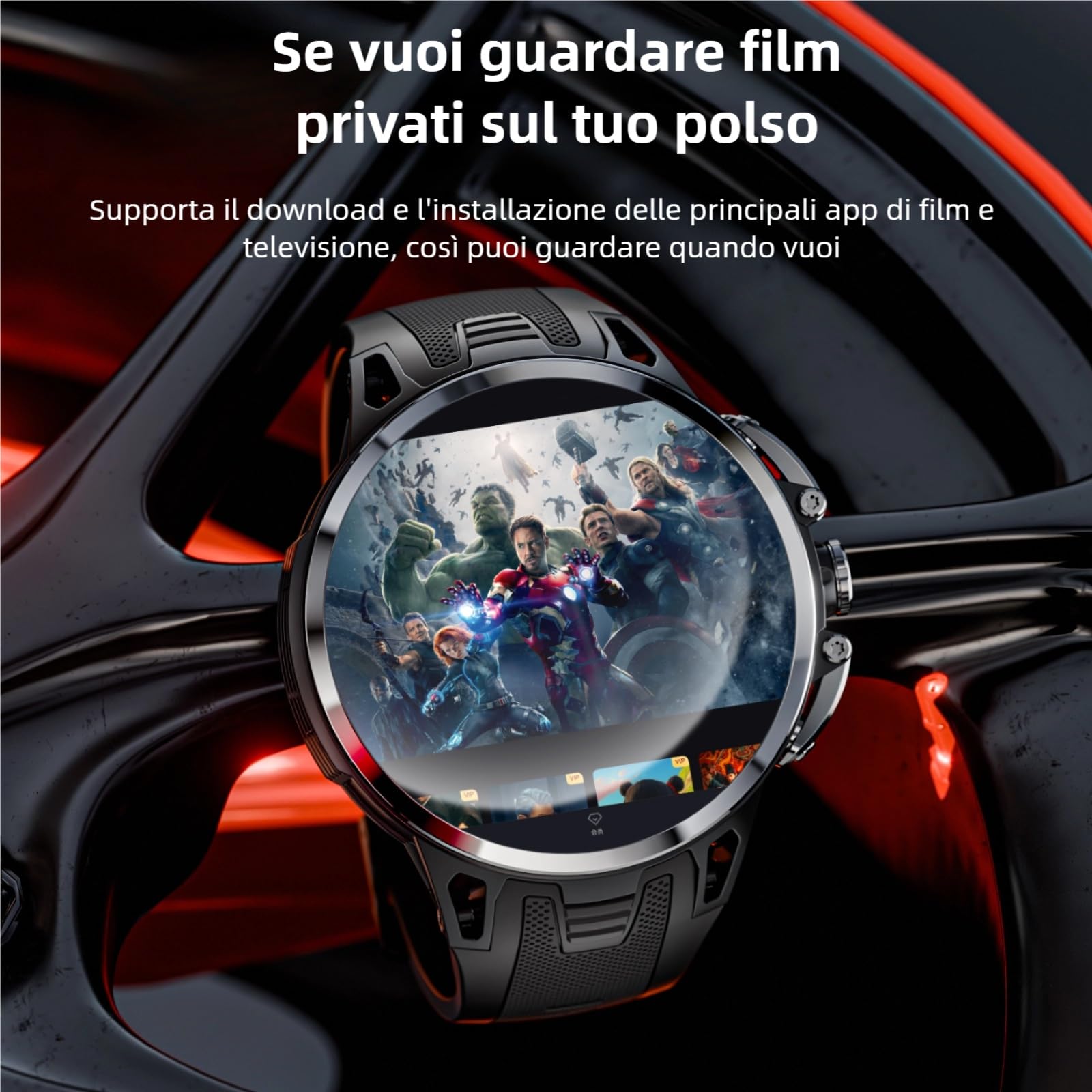 LOKMAT 4G Android Smart Watch, schermo AMOLED da 1,75'', 3 GB + 32 GB, tracker di attività fisica sportiva, smartwatch per uomo e donna, con slot per scheda SIM, fotocamera rotante, GPS, WiFi (nero)