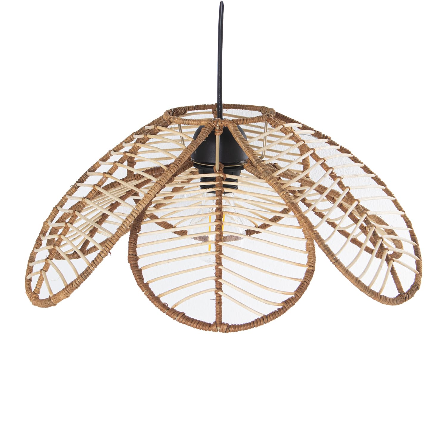 Suspension rotin naturel Ø40cm et câble noir E27 40W pour plafonnier moderne