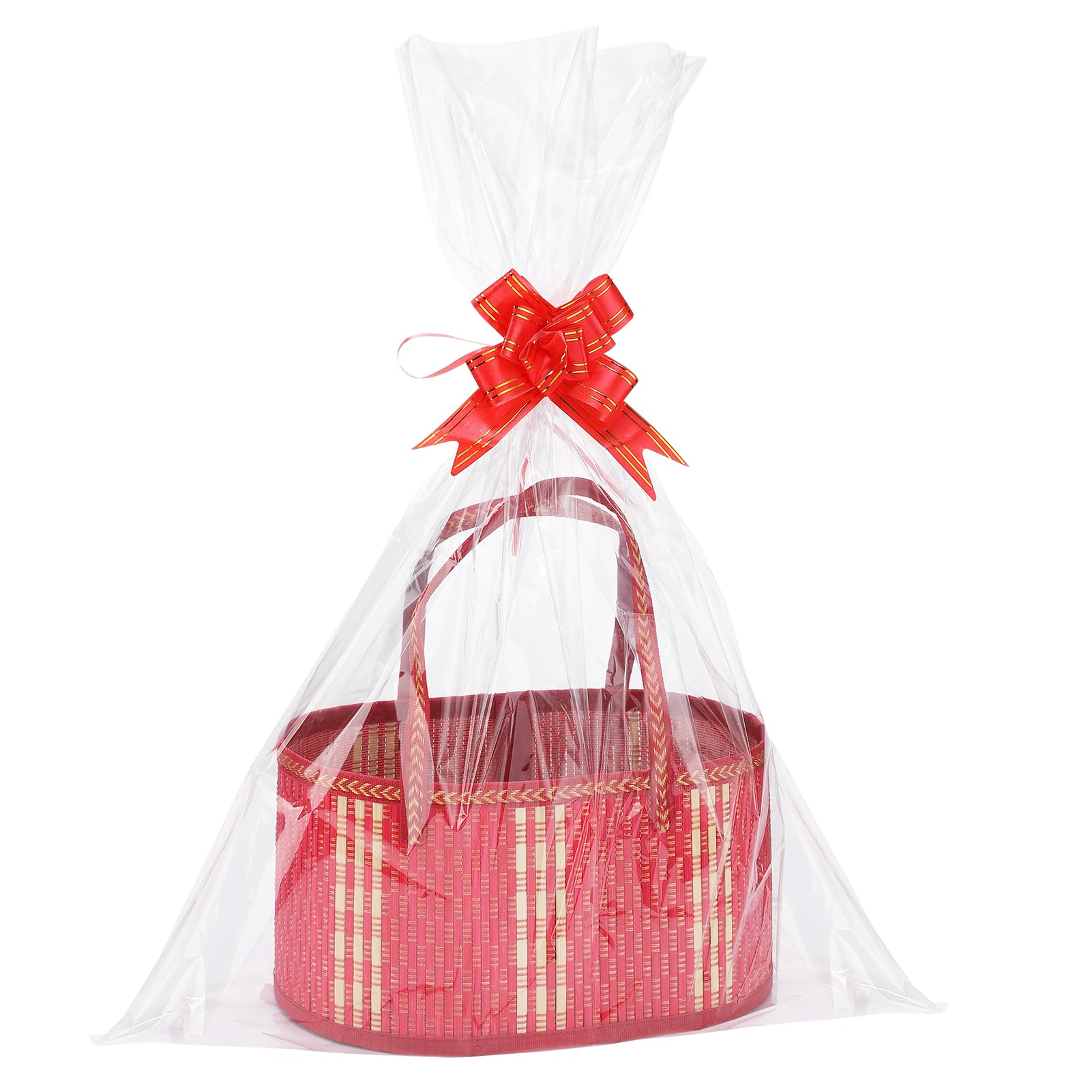 MADHOLLY Gewebte Bambuskörbe für Geschenke, leer – faltbares, stabiles Geschenkkorb-Set zum Verpacken mit Griff, Zellophanfolie, Zugschleifen, für Halloween, Erntedankfest, Einweihung, Geburtstag