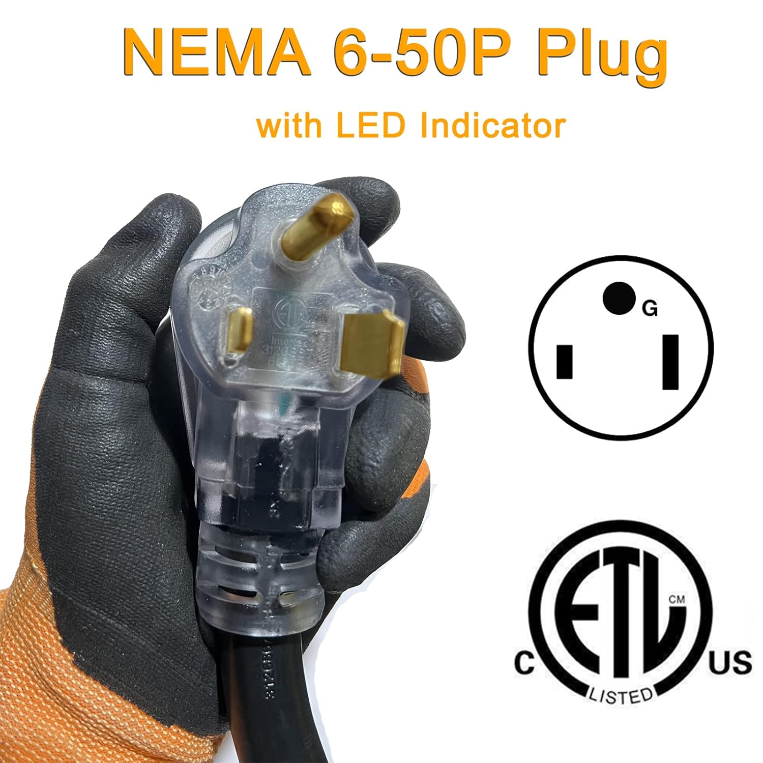 50 Amp 6-50R Outlet Box and Welder Extension Cord 15 Feet