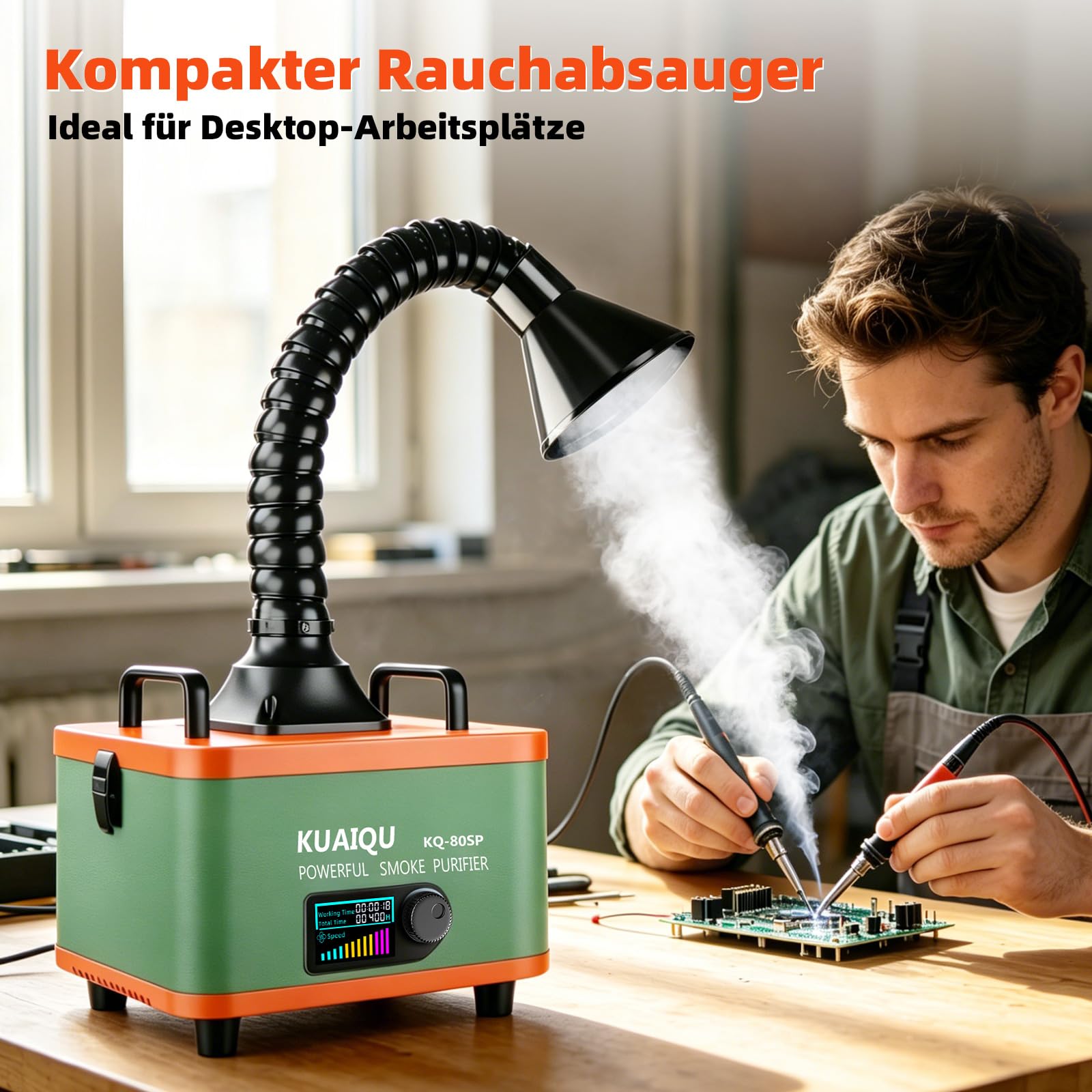 Lötrauchabsorber 2-in-1 mit HEPA- und Aktivkohlefilter lötrauchabsaugung, intelligenter Filterwechselanzeige, 150 m³/h – Tischgerät zum Löten, für DIY, Nagelstudios und Schmuckherstellung