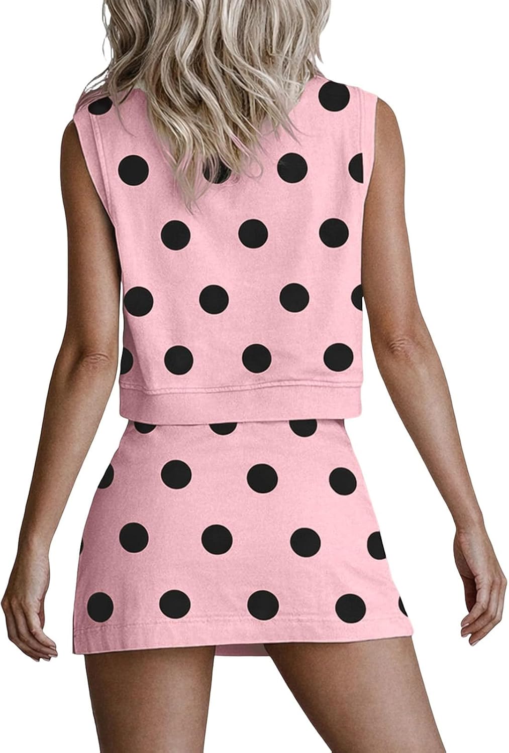 Polka Dot Two Piece Set Women Skort Sets Summer 2 Piece Outfits Sleeveless Tank Tops And Split Mini Skorts