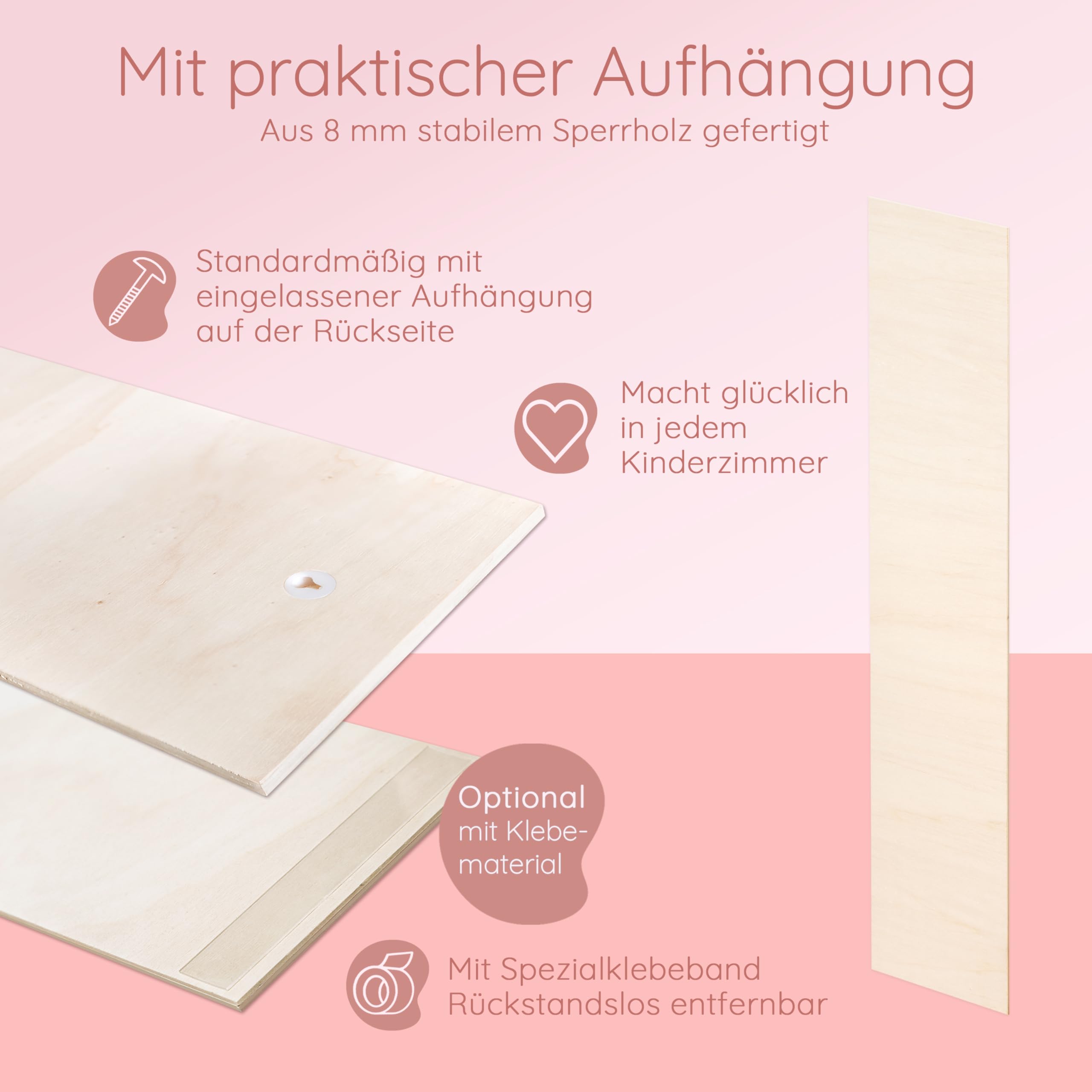 Bärenfreunde® - Personalisierte Messlatte Kind Holz zum Kleben oder Aufhängen - Skala 70-140cm - Süße Dekoration für Baby- & Kleinkinderzimmer (Kinder 70-140cm, Regenbogen rosa)