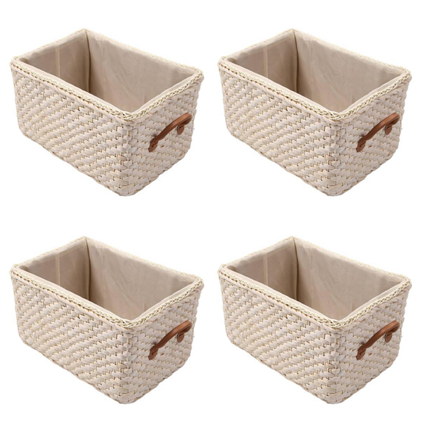 Hndhbfgrt 4X Manual Woven Storage Basket Handmade Laundry Wicker Baskets Sundries Organizer Clothes Toys Container White