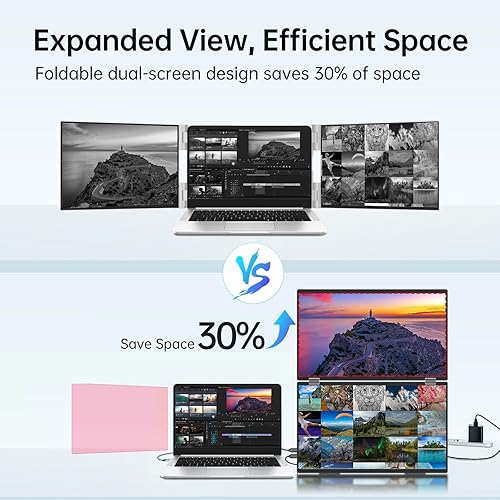 Miniatura 2 de InnoView Monitor portátil dual de 18.5 pulgadas y 100 Hz, altavoces incorporados, 115% sRGB 315  ajustable, monitor plegable doble apilado (WinsMac)
