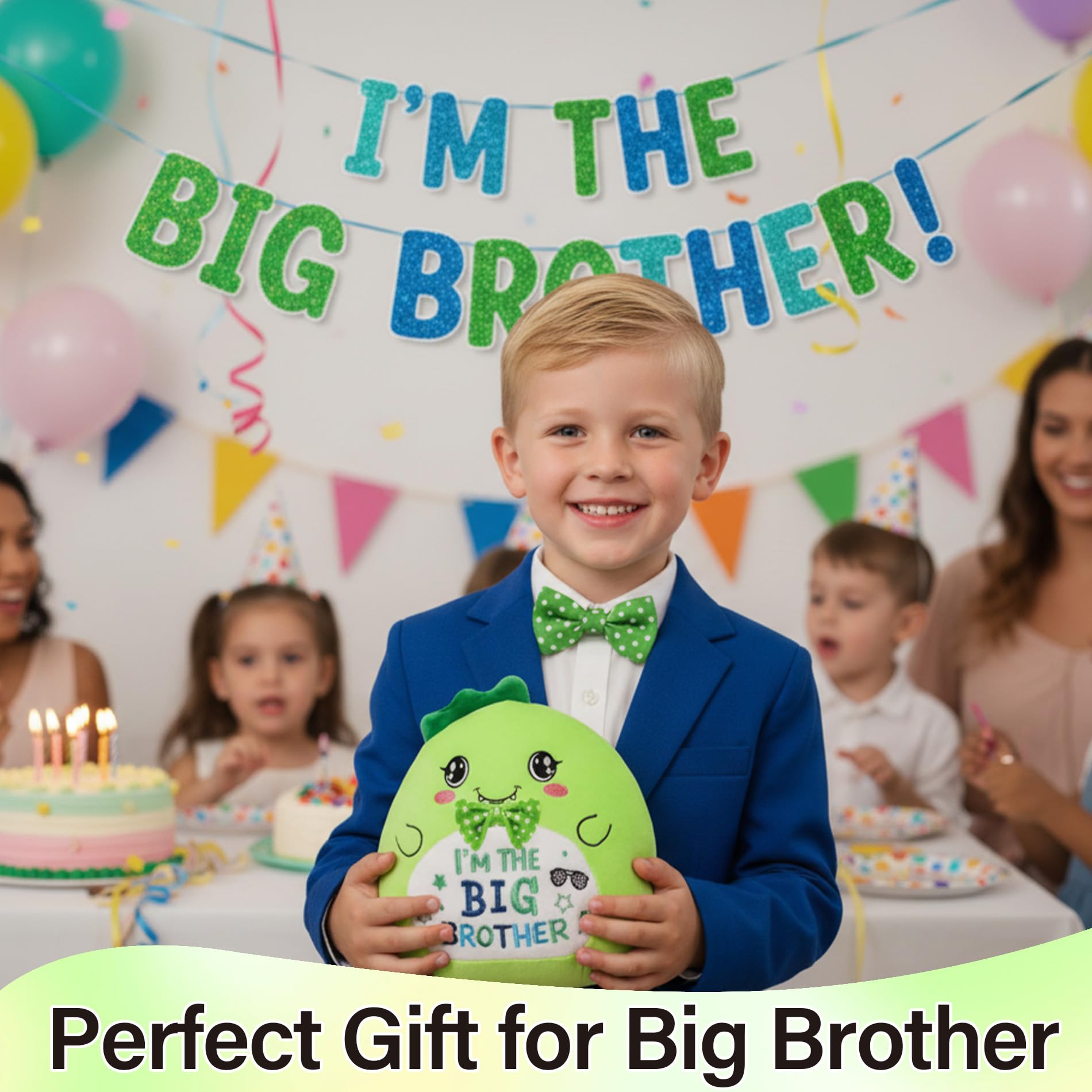 Big Brother Gift Dinosaur Plush - Dino Stuffed Animals with Long Tail Green Plush Realistic Dinosaur Toys Boy Birthday Gifts for Toddler Newborn First Valentine Gift for Kids 9 Inch