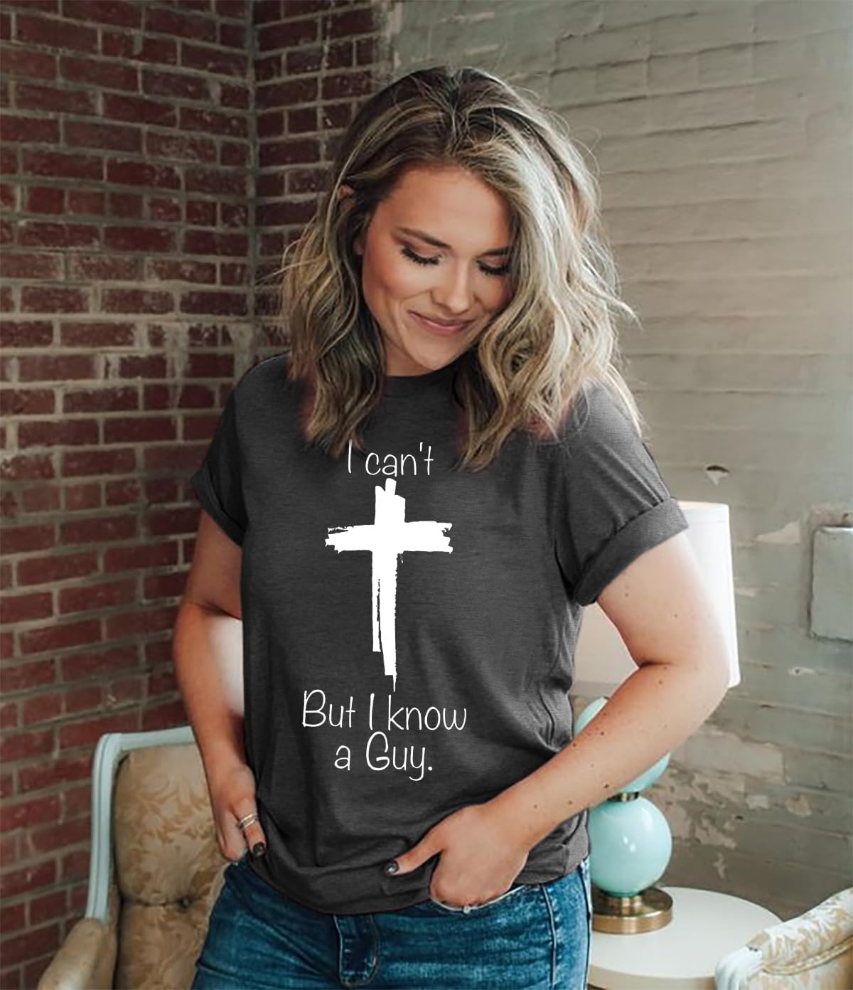 Christian T Shirts Women I Can't But I Know A Guy Shirt Casual Jesus Religious Graphic Tee Tops - Image 2