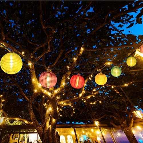 Miniatura 6 de Vigdur Luces del 4 de julio, farol colgante de nailon rojo, blanco y azul, impermeables, conectables, luces de patio al aire libre para dormitorio,