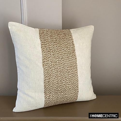 Miniatura 4 de The HomeCentric Fundas de cojín, 2 fundas de almohada de lino de tamaño europeo de 26 x 26 pulgadas, a rayas, encaje de yute, fundas de almohada
