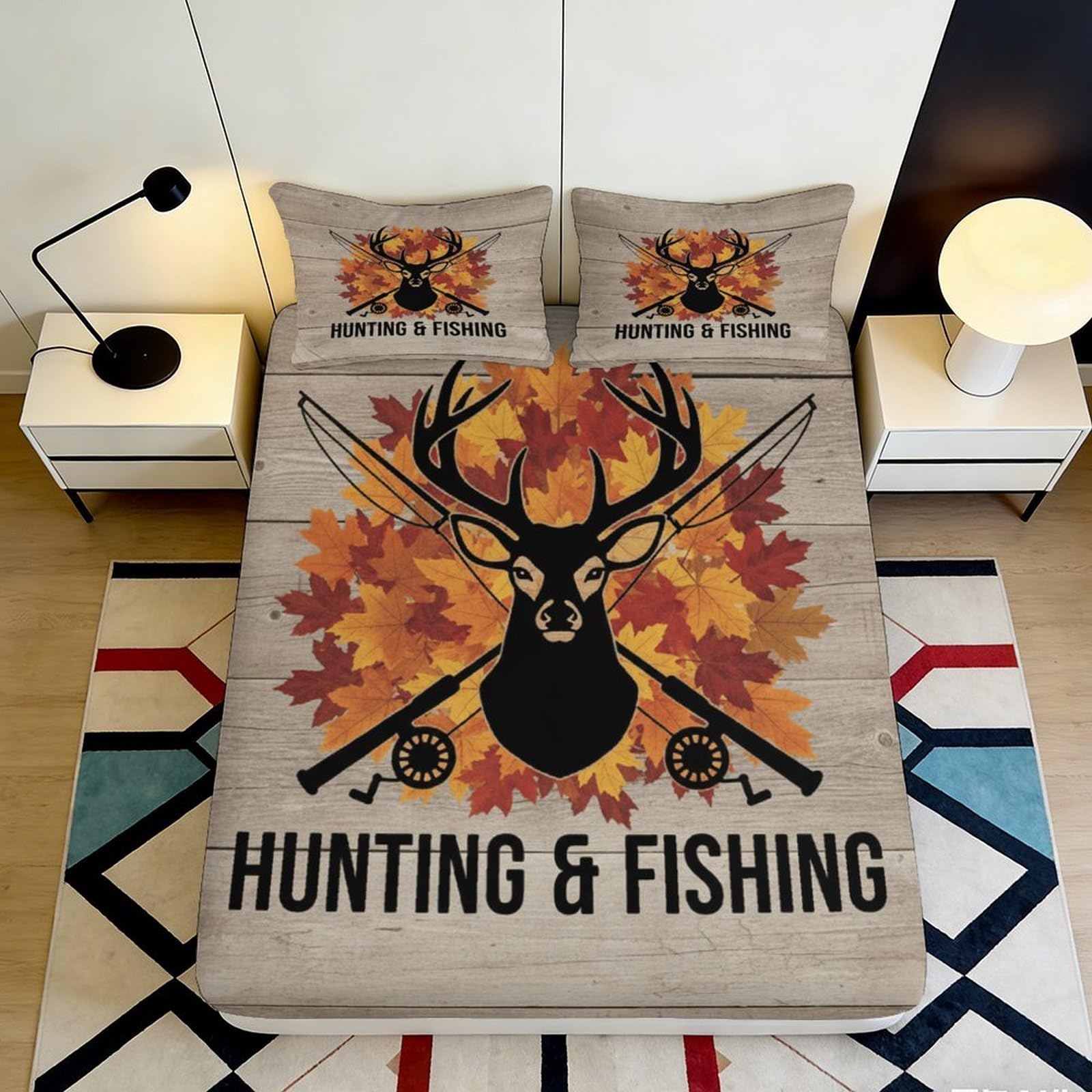 Jqzkxnhpbr Style-6 3D Printed Autumn Deer Fitted Sheet Microfiber Soft Breathable Hunting Fishing Bed Cover For Bedroom Dorm Decor 90X200x25cm