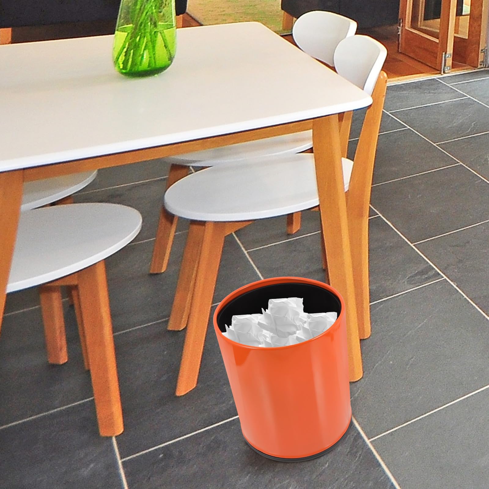 SHINEOFI Europäischer Müllbehälter aus Stabilem Kunststoff Feuerhemmend Modernes Design in Sonnenuntergangsorange Vielseitiger Papierkorb für Küche Bad und Büro Leicht zu Reinigen