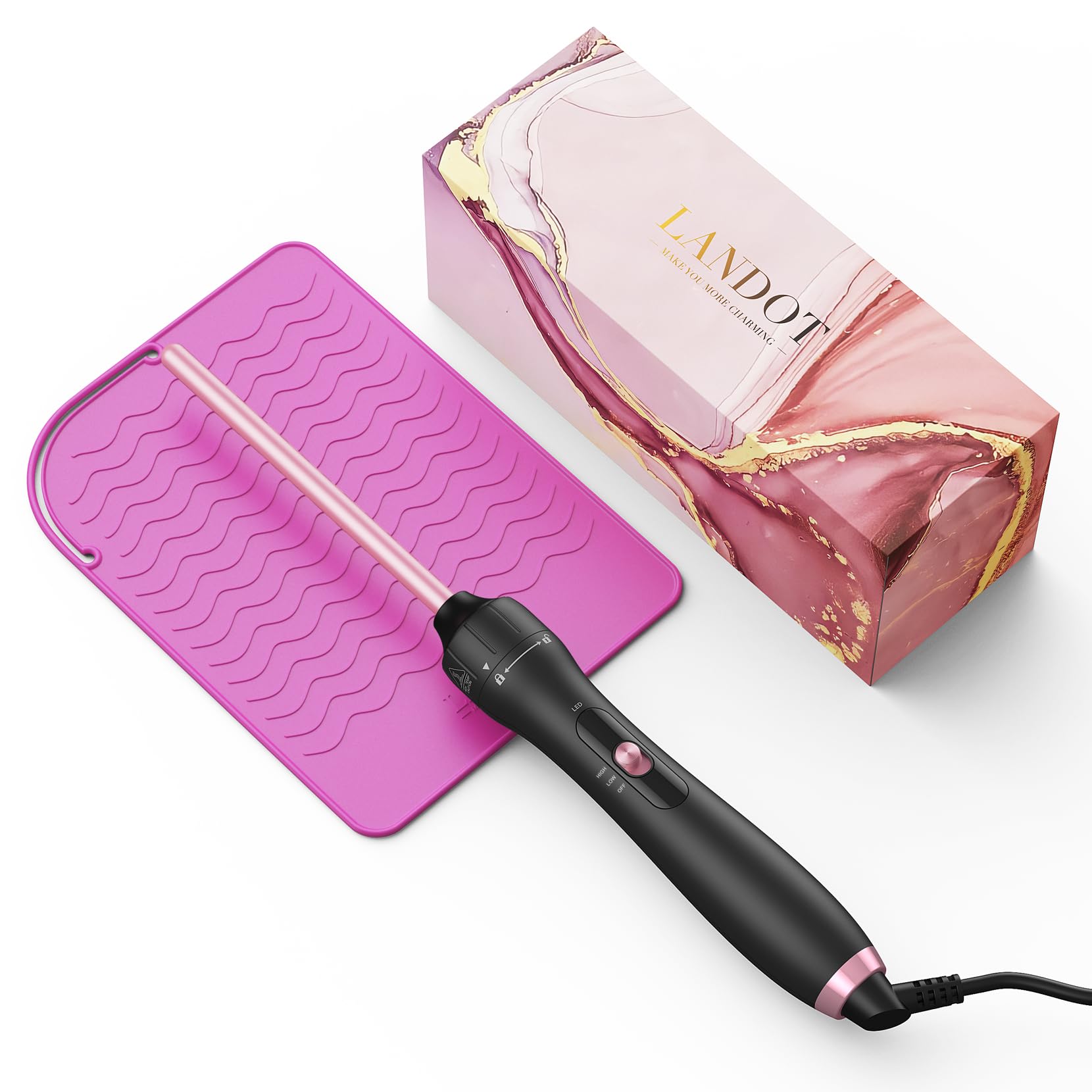 LANDOT Small Pencil Curling Wand Iron: 9mm Clip Free Hair Curler for Women & Men All Hair Lengthes - Professional 3/8 Inch Curling Wand for Tight Curls - Dual Voltage 100-240V Adjustable Temp