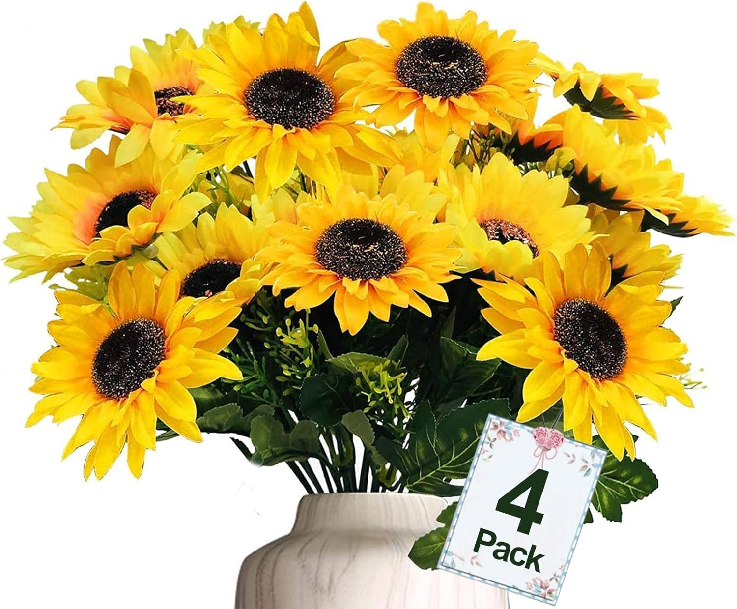 TURNMEON28Pcs Sunflowers Artificial Flowers for Outdoors Fall Decor, 4 Pack Fake Mums Flowers Silk Faux Fall Sunflower Bouquet Arrangement for Vase Wedding Table Home Outdoor Cemetery Summer Decor