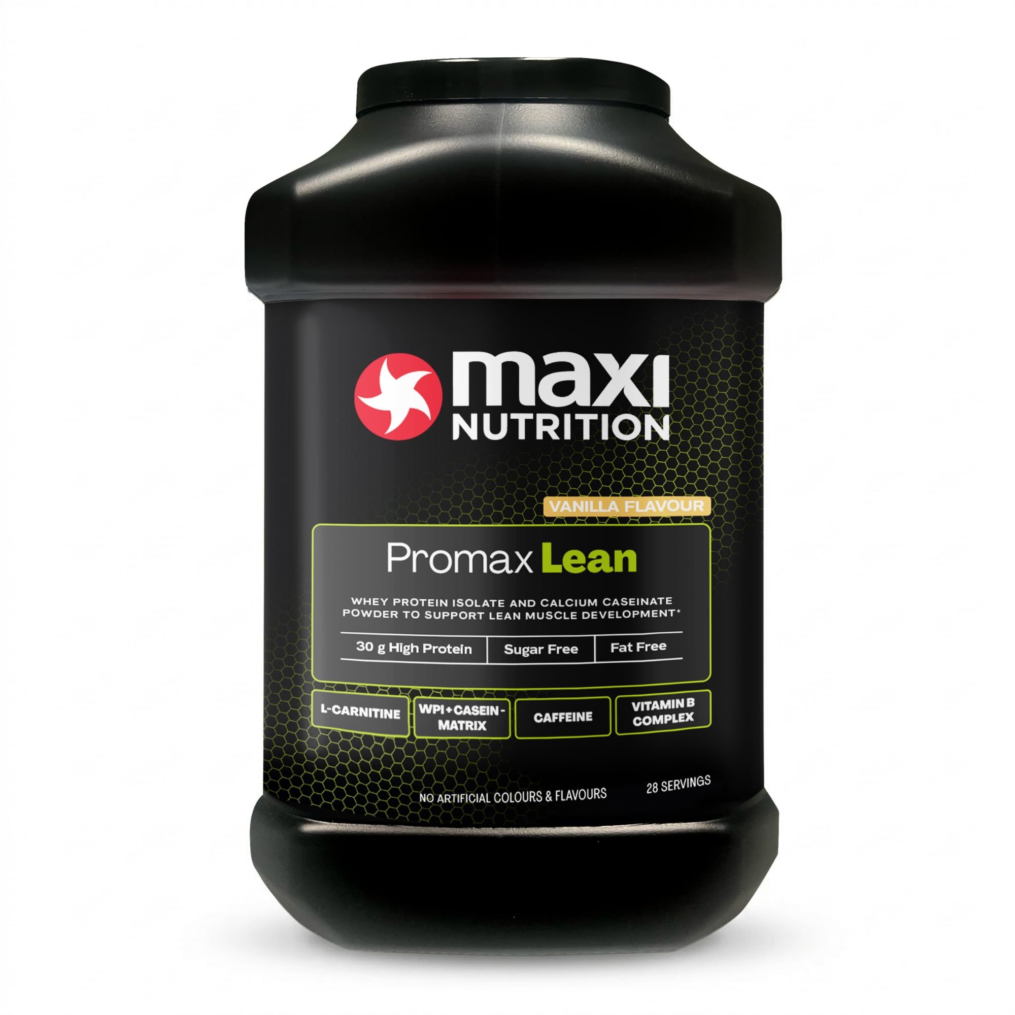 MaxiNutrition - Promax Lean, Vanilla - Whey Protein Isolate Blend + Vitamin B Complex – Sugar and Fat Free, 30g Protein, 127 kcal per Serving, 980g | 28 Servings. NO Artificial Colours OR Flavours