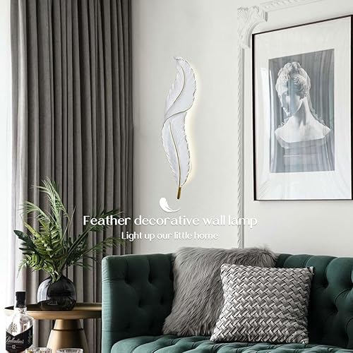 Miniatura 7 de Iluminación LED de pared de plumas blancas, lámpara de pared de 3 colores de temperatura y 3 niveles de brillo, accesorios de iluminación modernos