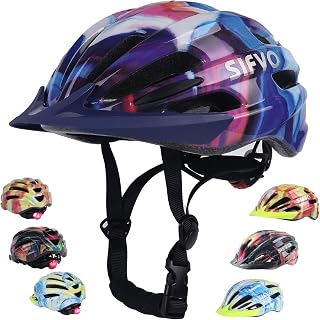 Kids Bike Helmet, SIFVO Kids Helmet Cool Boys and Girls Bike Helmet with Safety Light Age 5-14 Adjustable & Lightweight Bike Helmets for Kids Youth Bike Helmet Multi-sport 50-57cm